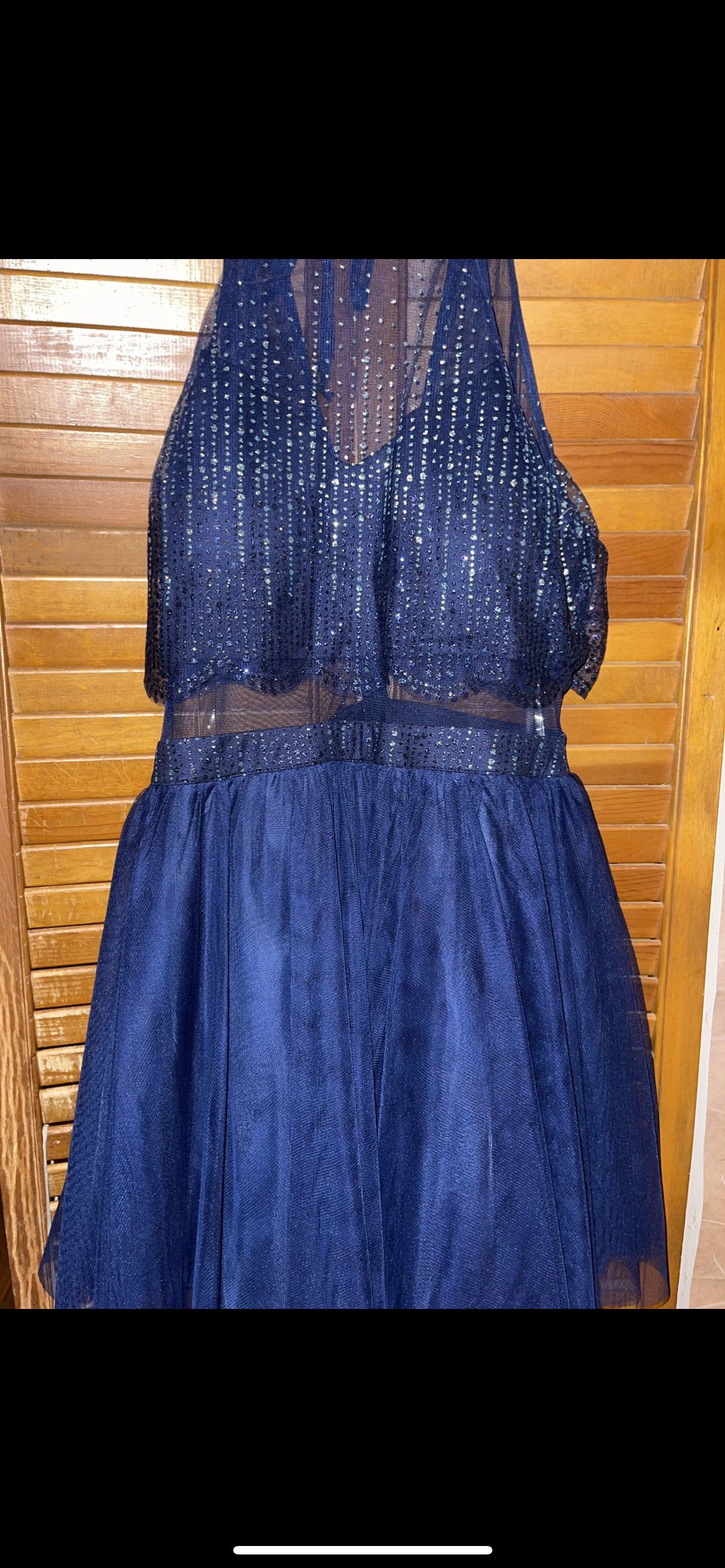 Size 14 Homecoming Halter Sheer Royal Blue Cocktail Dress on Queenly