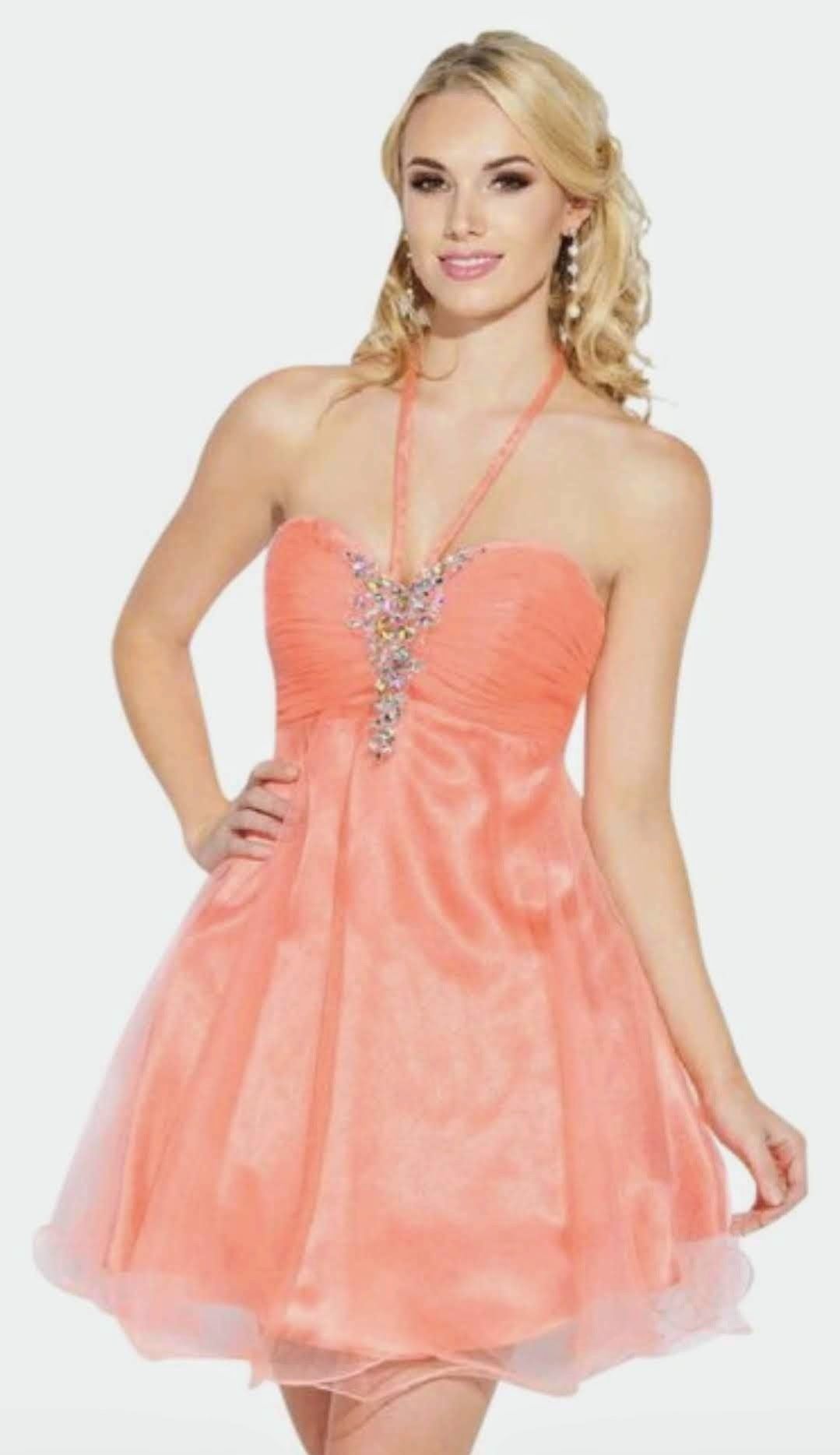 Style E40043 Josh and Jazz Prom Size 6 Homecoming Halter Coral Cocktail Dress on Queenly