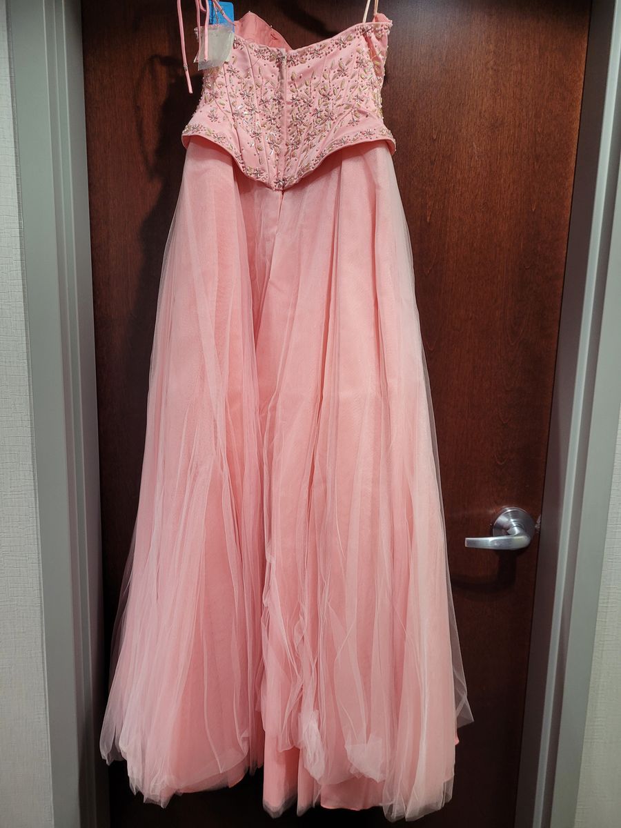 Style  HB1022 Xcite Prom Size 6 Prom Sequined Light Pink A-line Dress on Queenly