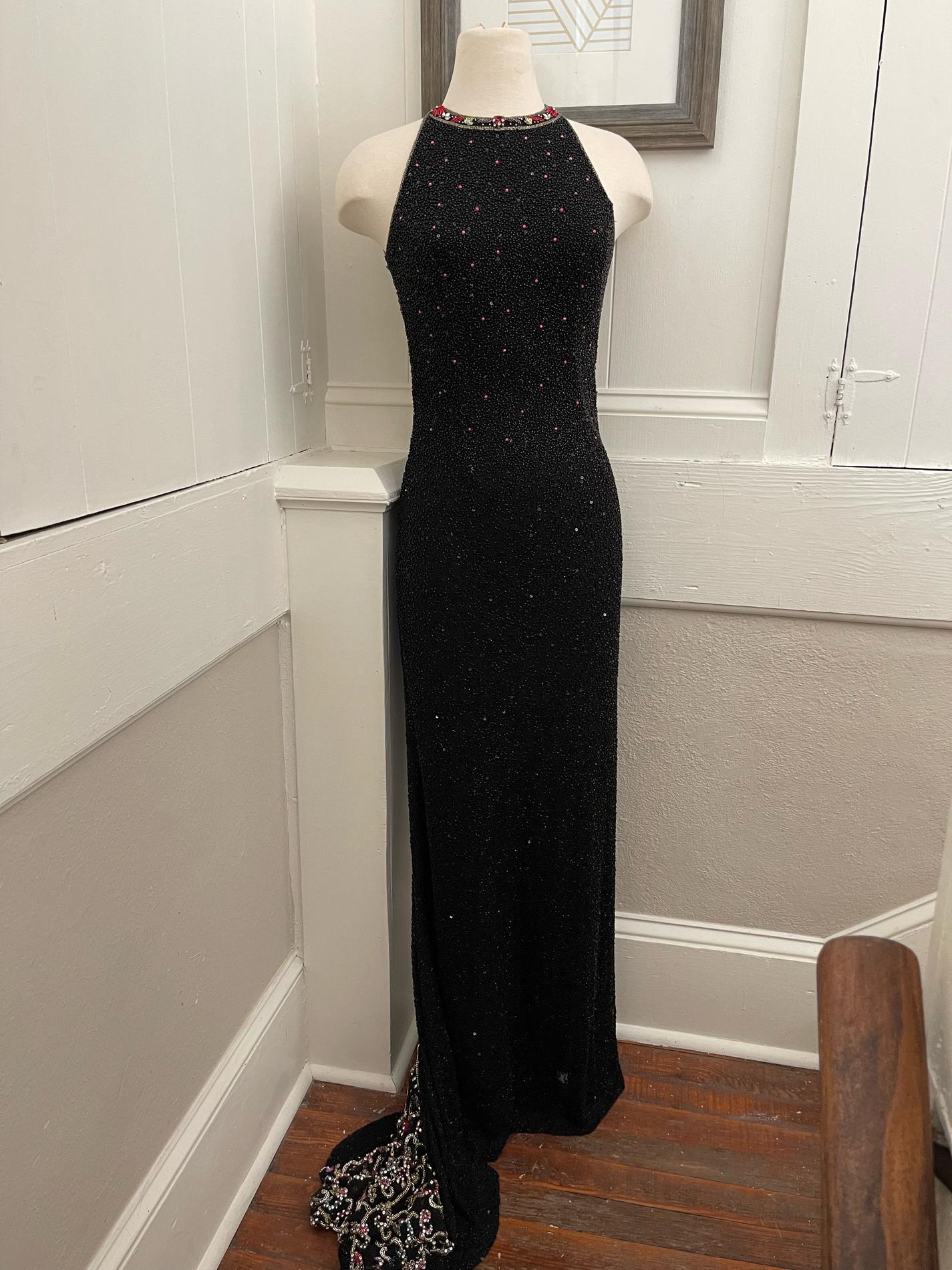 Size 8 Prom High Neck Black Dress With Train on Queenly