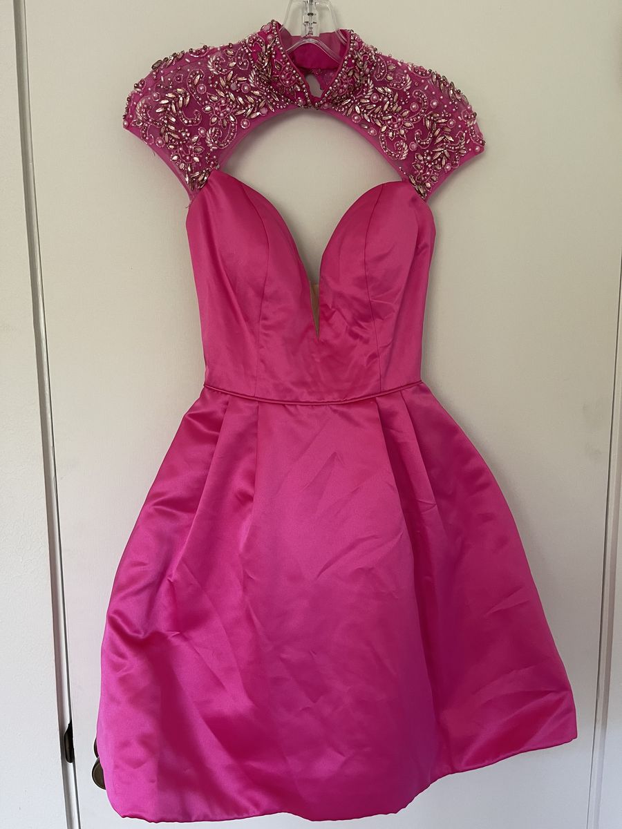 Sherri Hill Size 00 Homecoming High Neck Hot Pink Cocktail Dress on Queenly