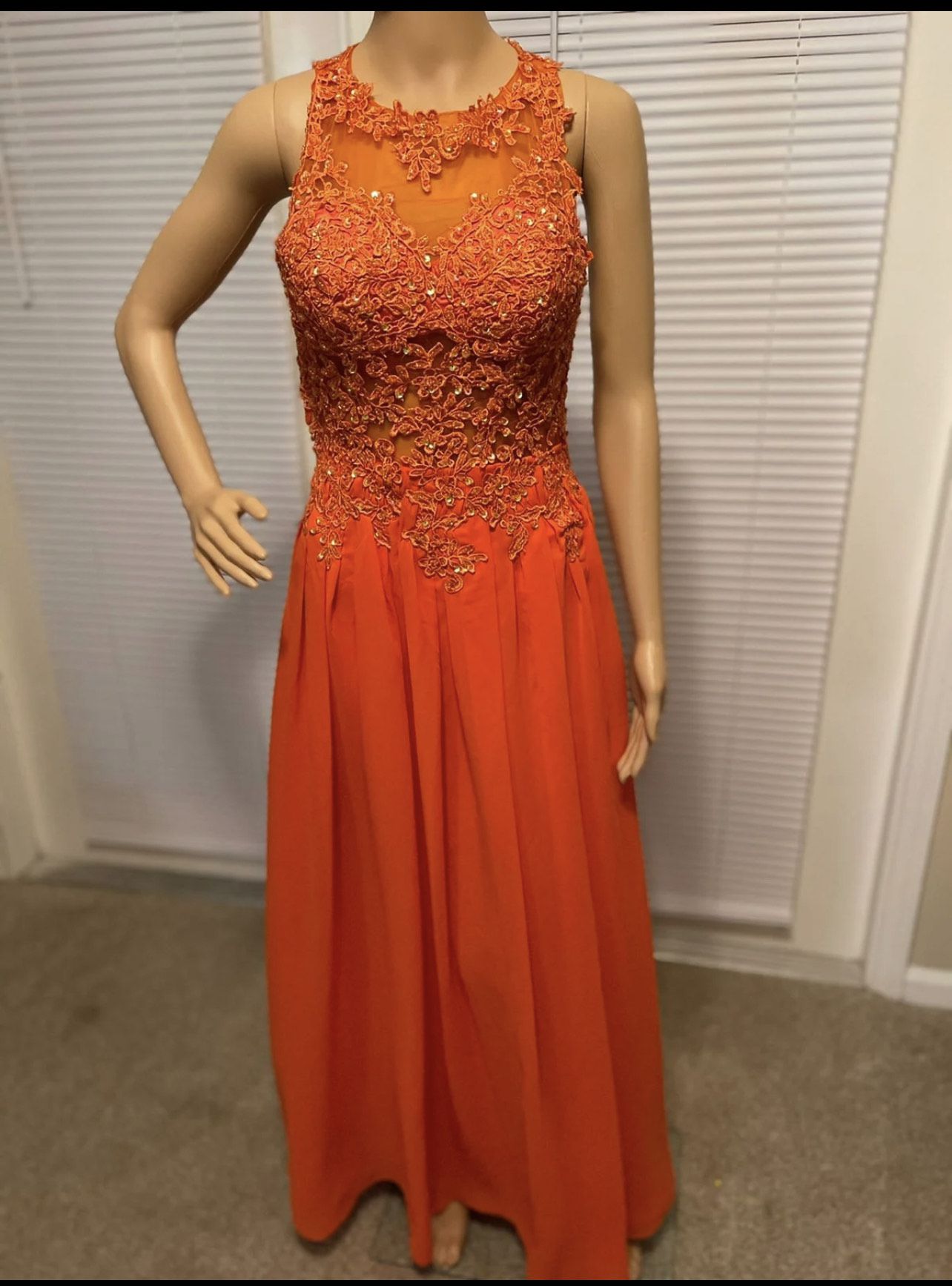 Custom Size 2 Prom Lace Orange Floor Length Maxi on Queenly