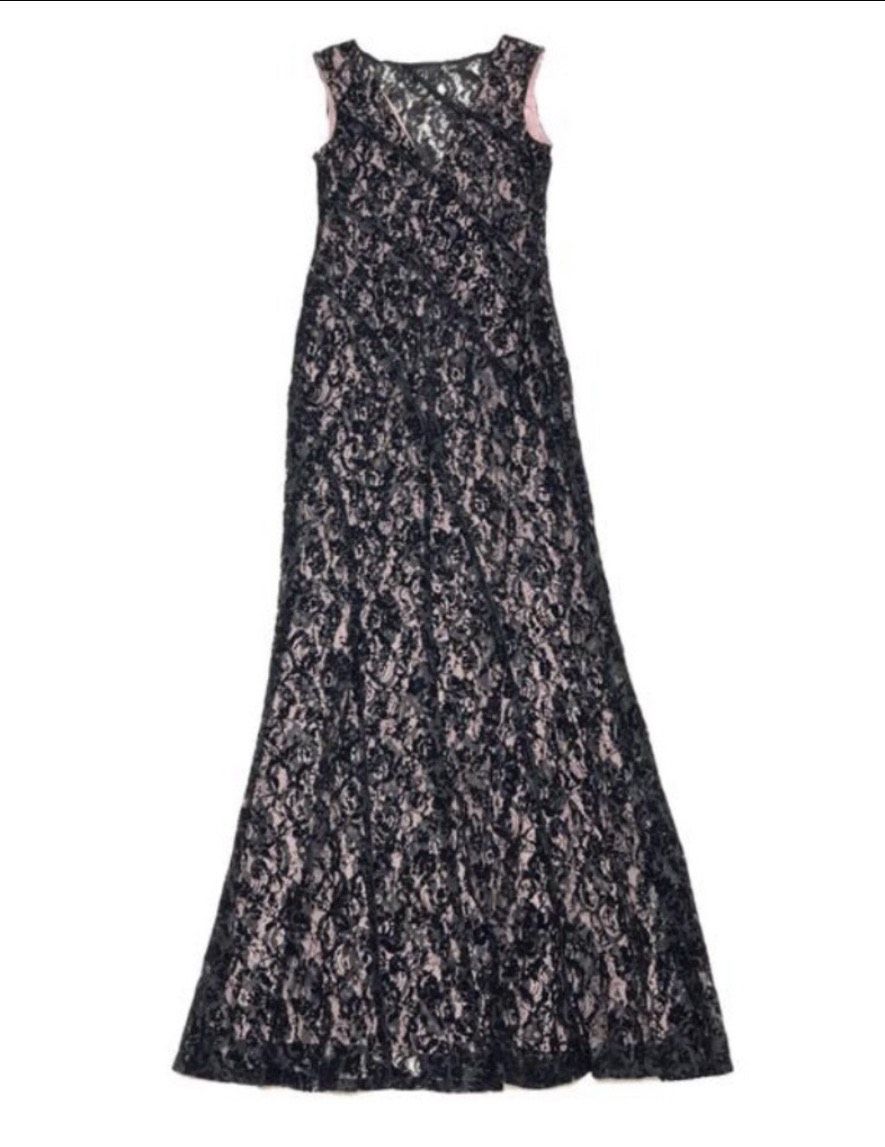 Aidan Mattox Size 8 Prom Cap Sleeve Lace Black Floor Length Maxi on Queenly