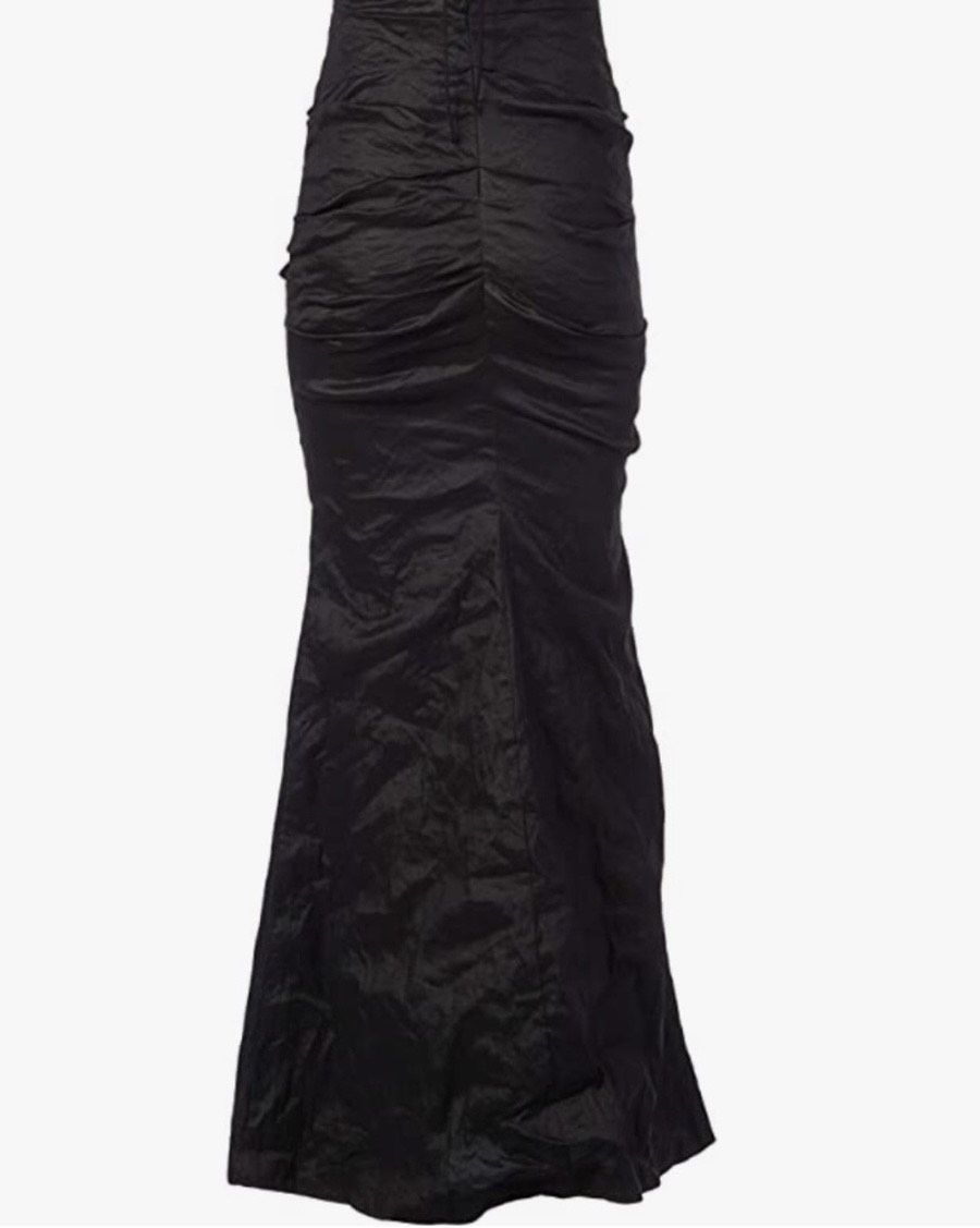 Nicole Miller Collection Size 10 Prom Plunge Satin Black Floor Length Maxi on Queenly