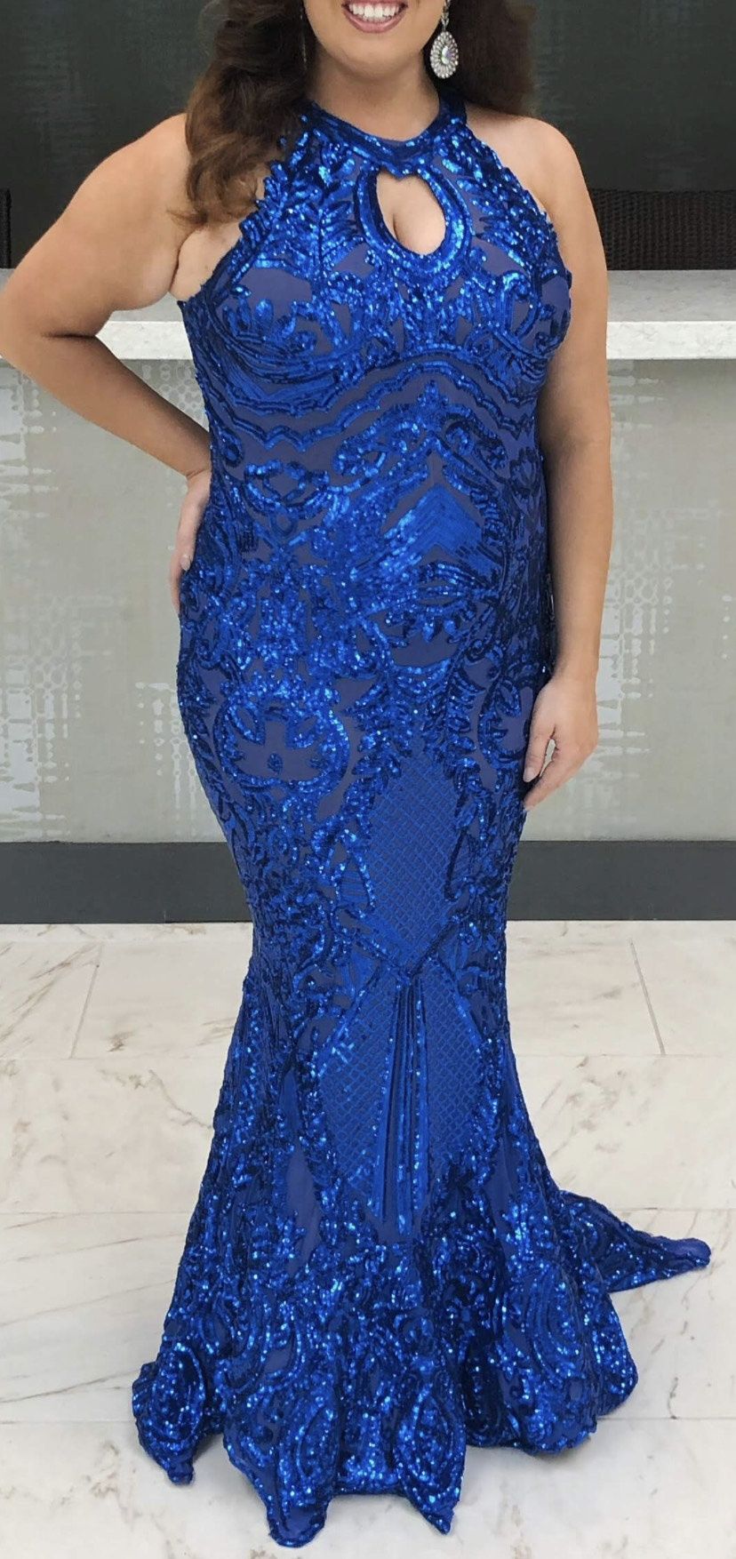 Debbie Carol Plus Size 16 Prom Plunge Royal Blue Mermaid Dress on Queenly