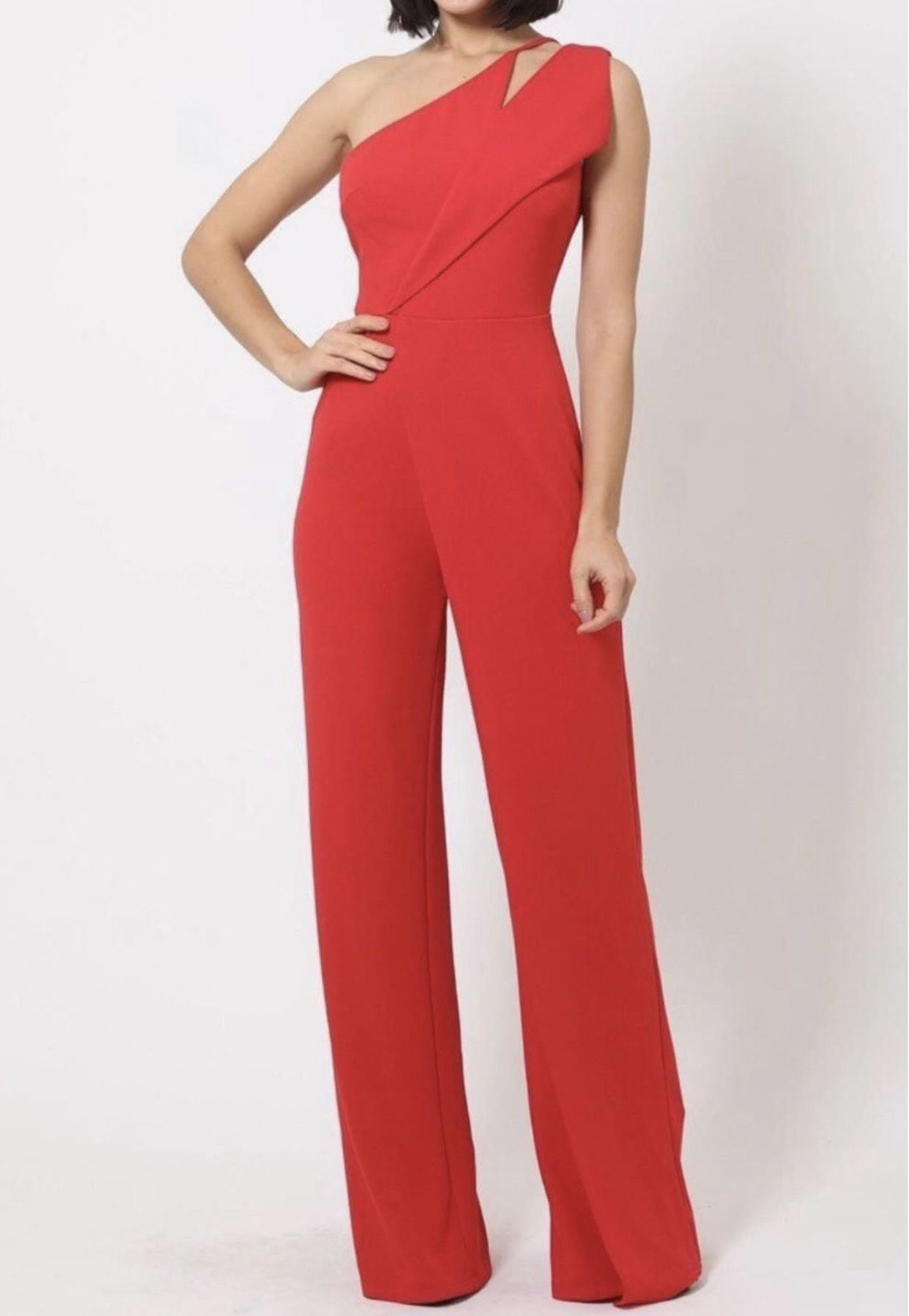 Size 0 Wedding Guest One Shoulder Red Romper/jumpsuit Dress on Queenly