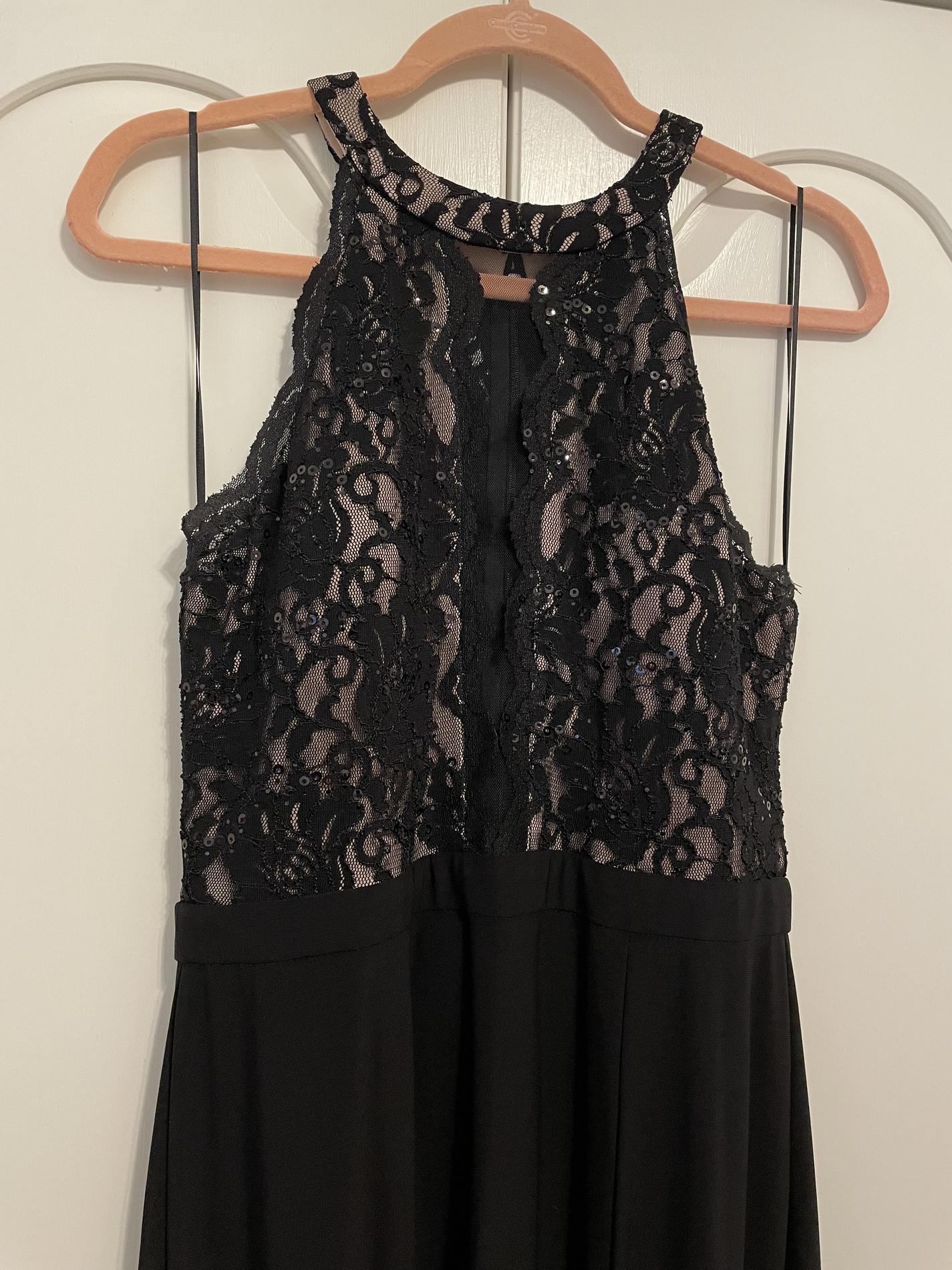 Size 12 Halter Lace Black Floor Length Maxi on Queenly