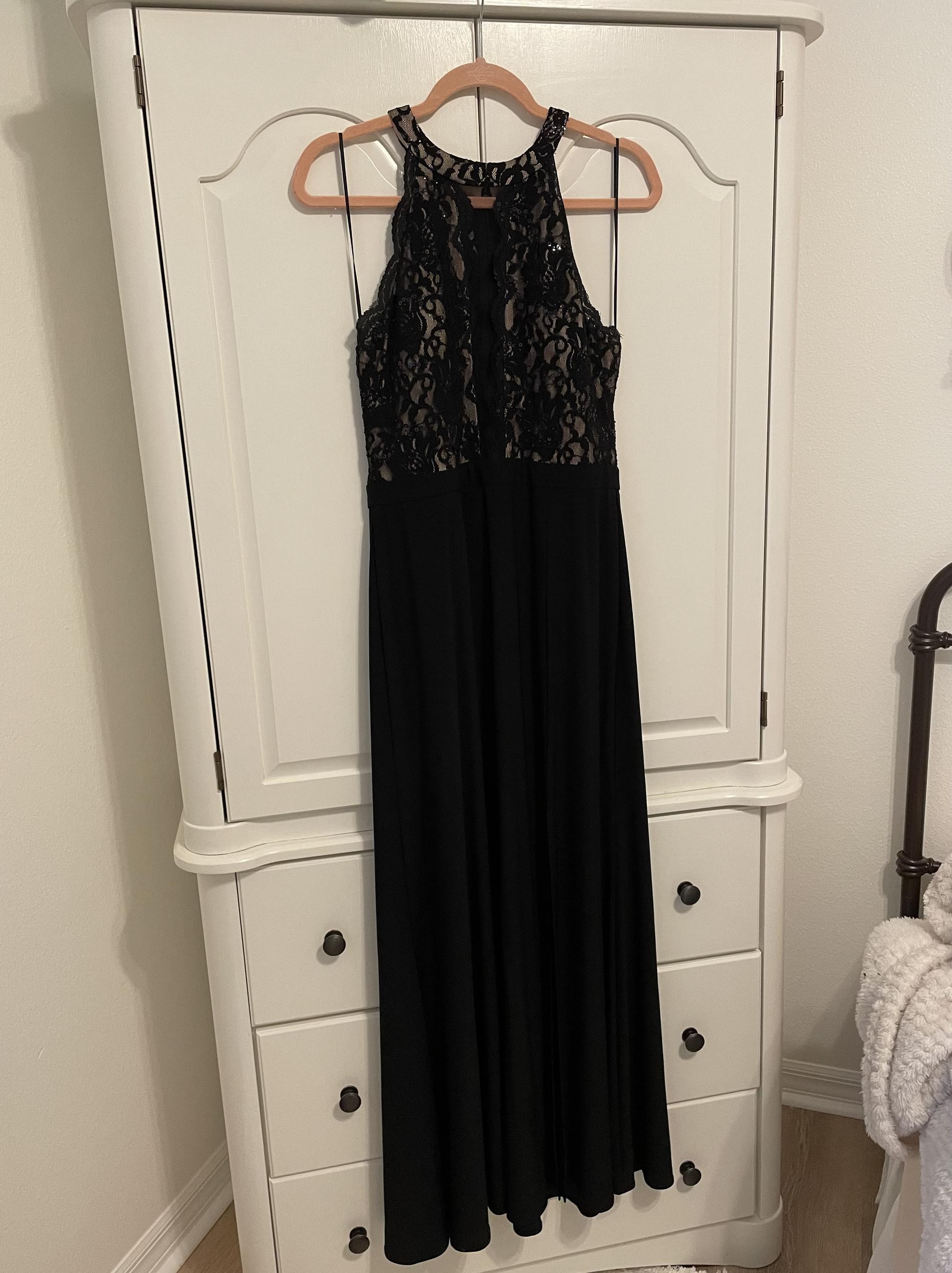 Size 12 Halter Lace Black Floor Length Maxi on Queenly