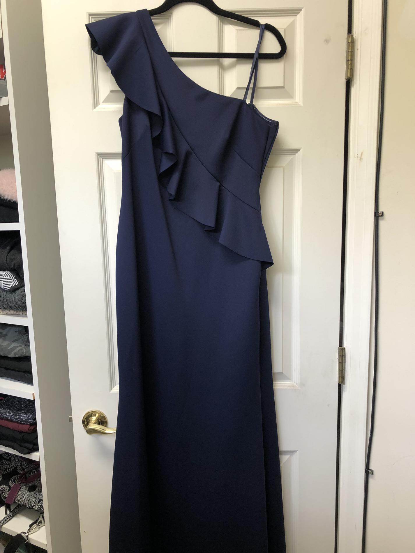 Size 10 Bridesmaid One Shoulder Navy Blue Floor Length Maxi on Queenly
