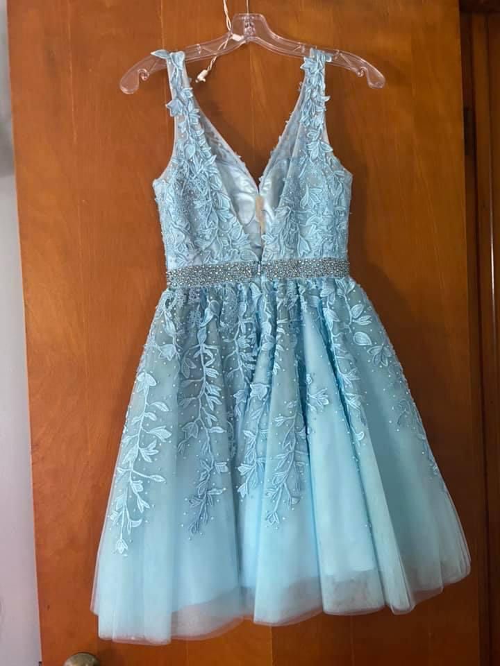 Sherri Hill Size 00 Homecoming Plunge Lace Light Blue A-line Dress on Queenly