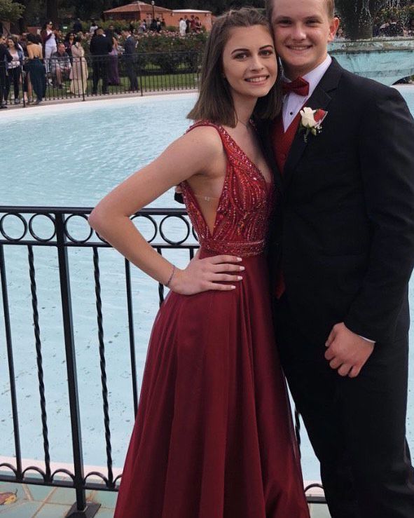 Sherri Hill Size 0 Prom Plunge Satin Burgundy Red Ball Gown on Queenly
