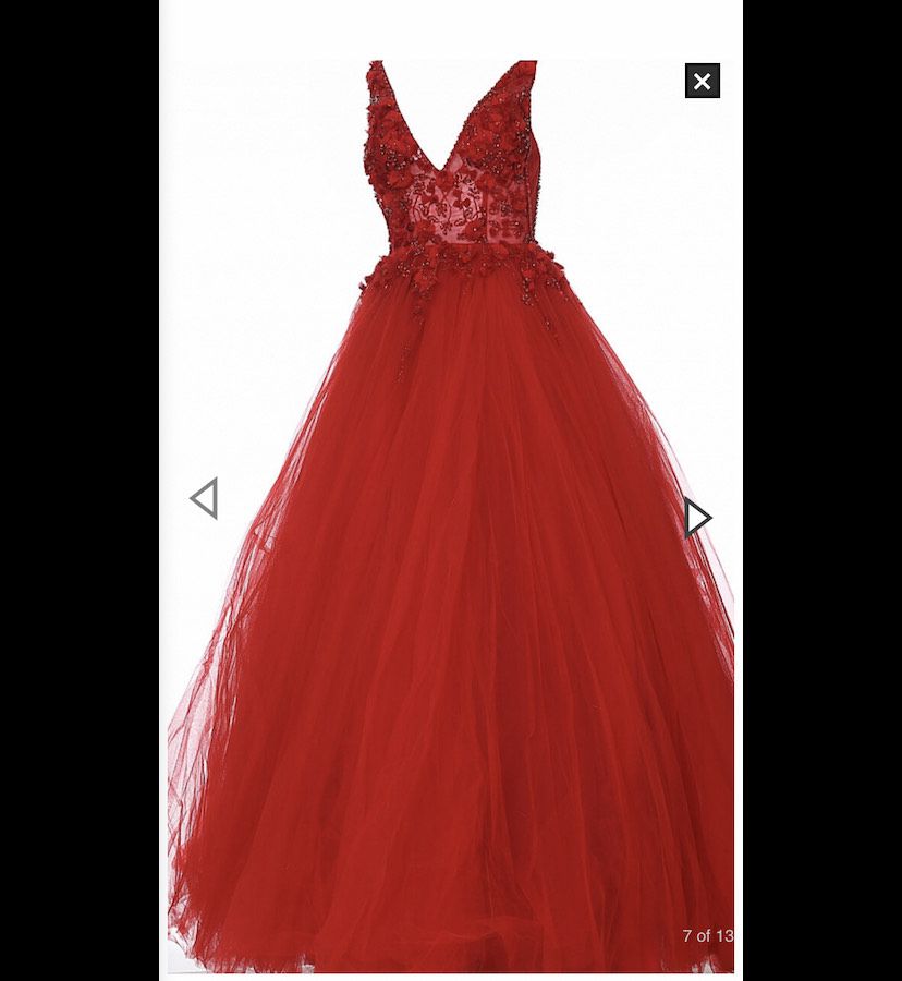 Jovani Size 2 Prom Plunge Floral Red Ball Gown on Queenly