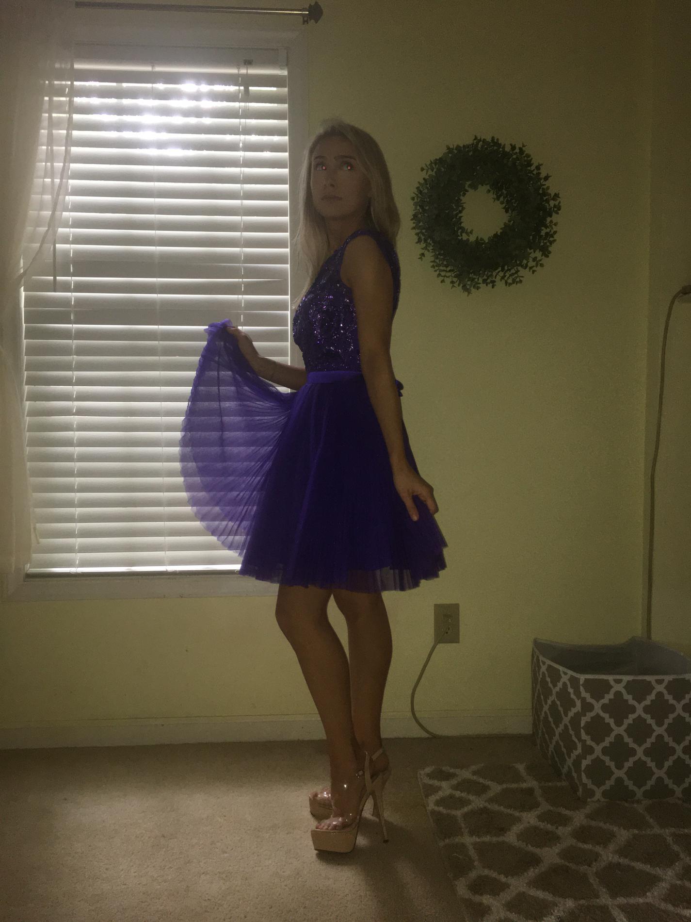 Sherri Hill Size 0 Homecoming Cap Sleeve Sequined Purple Cocktail Dress on Queenly