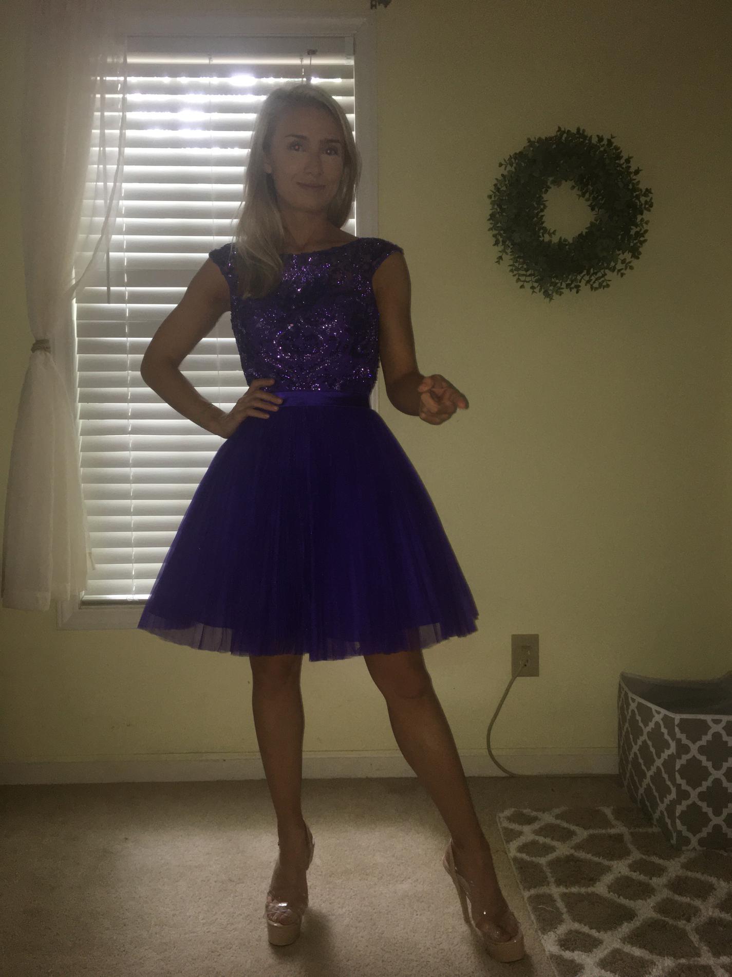 Sherri Hill Size 0 Homecoming Cap Sleeve Sequined Purple Cocktail Dress on Queenly