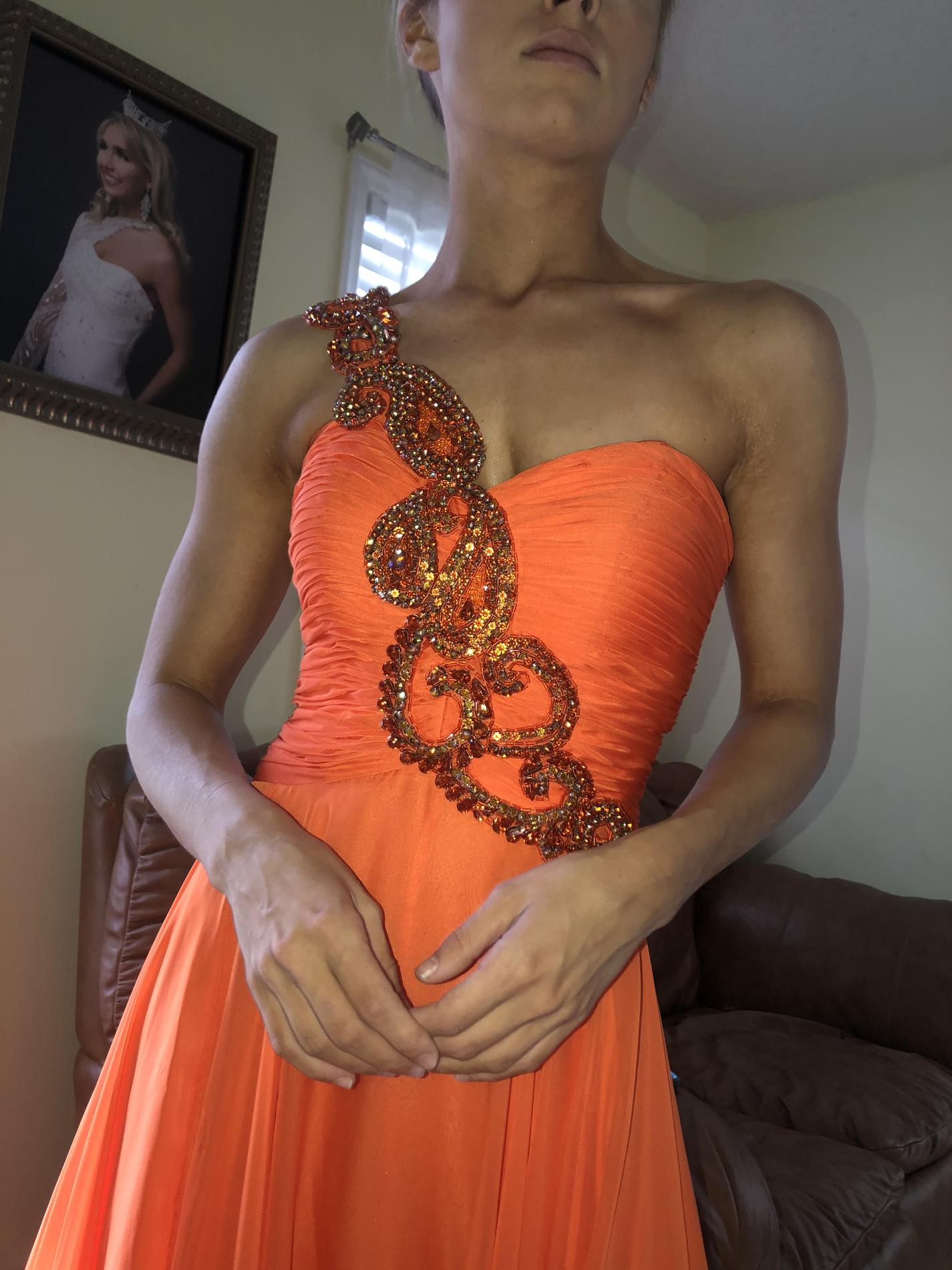 Sherri Hill Orange Size 0 Beaded Top One Shoulder Prom A-line Dress on Queenly