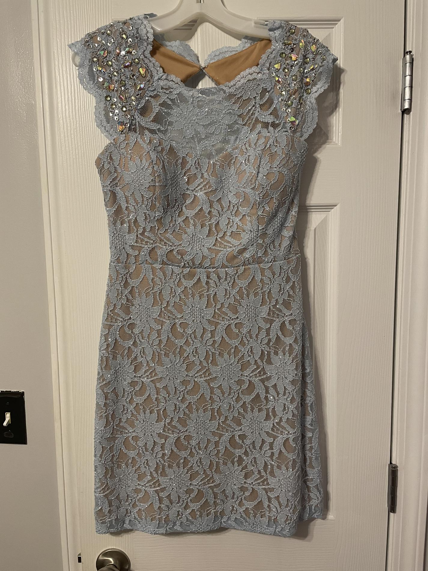 Size 10 Homecoming Cap Sleeve Lace Light Blue Cocktail Dress on Queenly