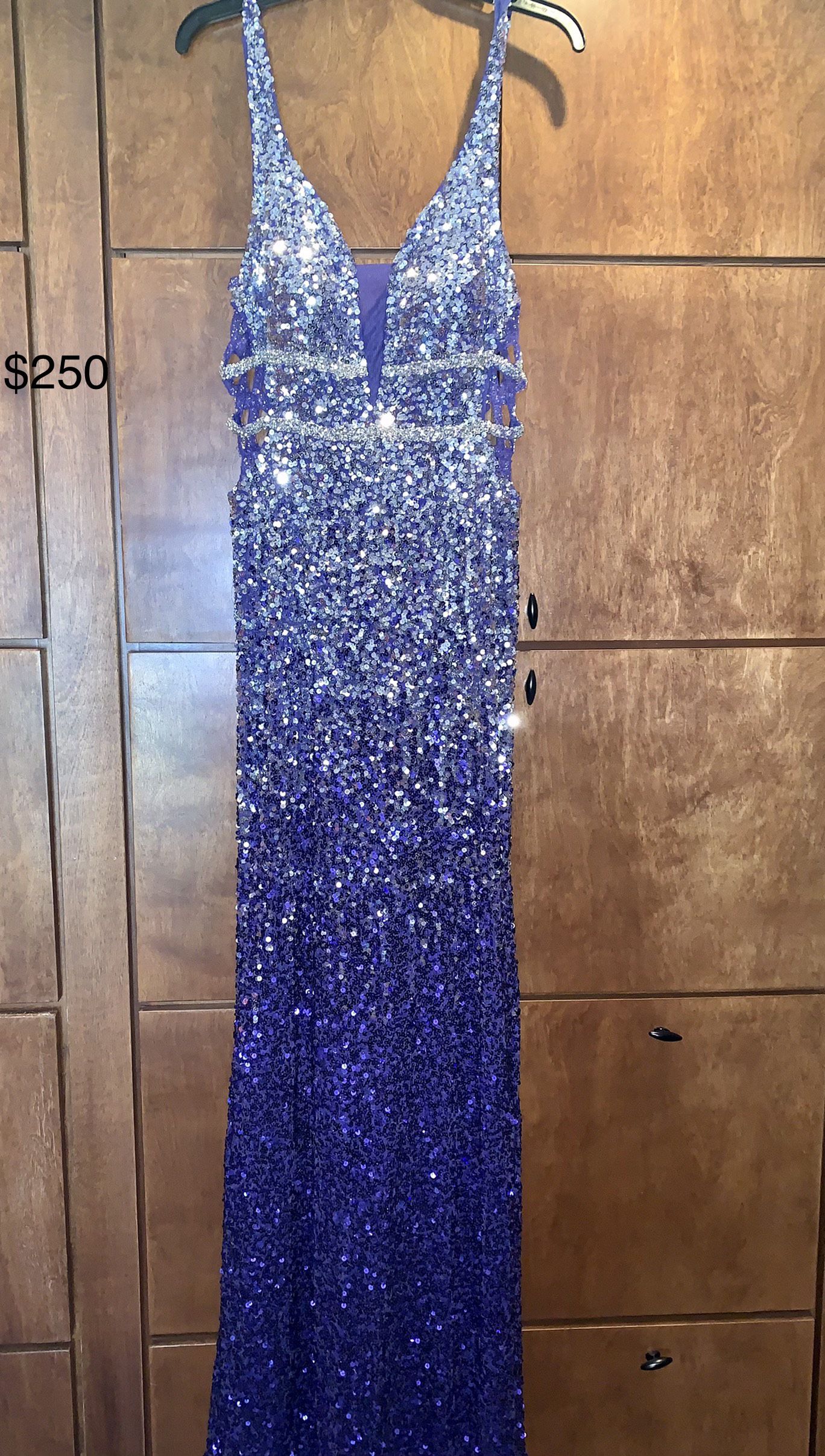 Zasa Size 10 Prom Sequined Blue Side Slit Dress on Queenly