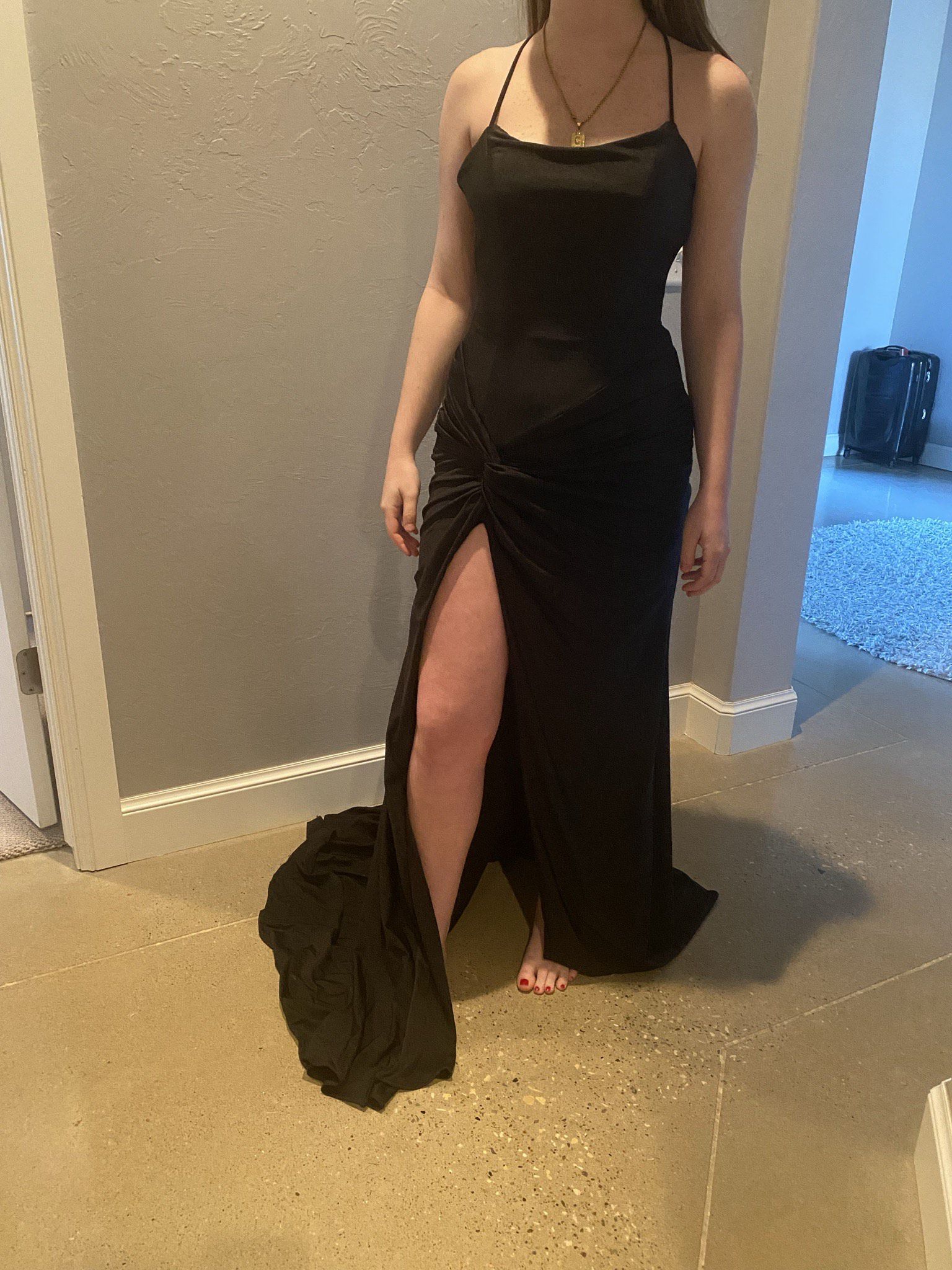 Ashley Lauren Size 2 Prom Halter Black Side Slit Dress on Queenly