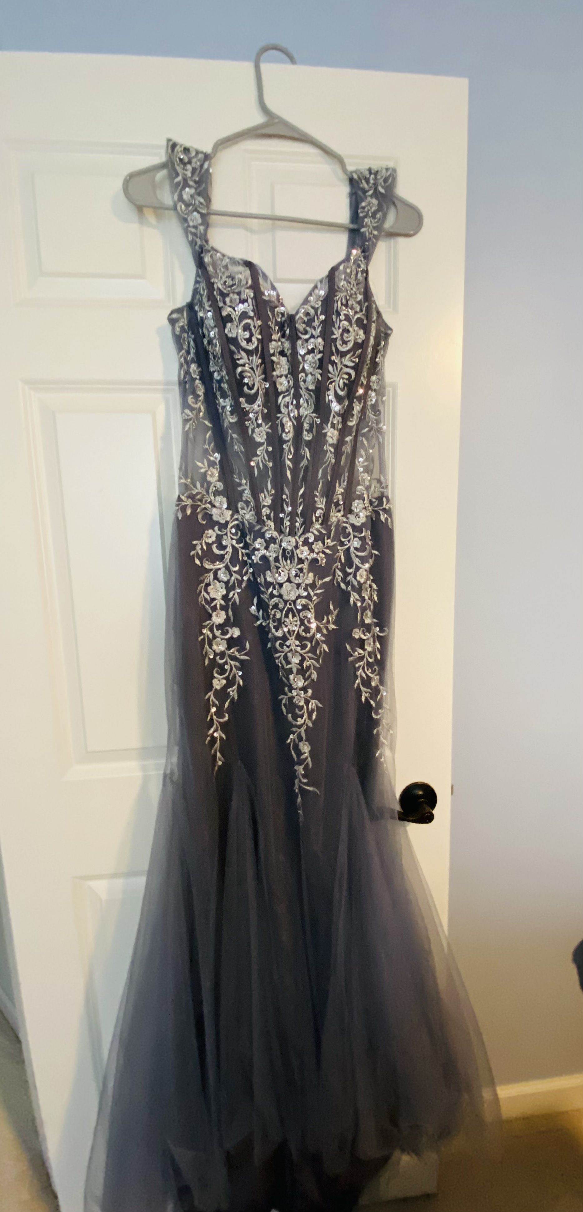 Jovani Size 10 Prom Sheer Blue Mermaid Dress on Queenly