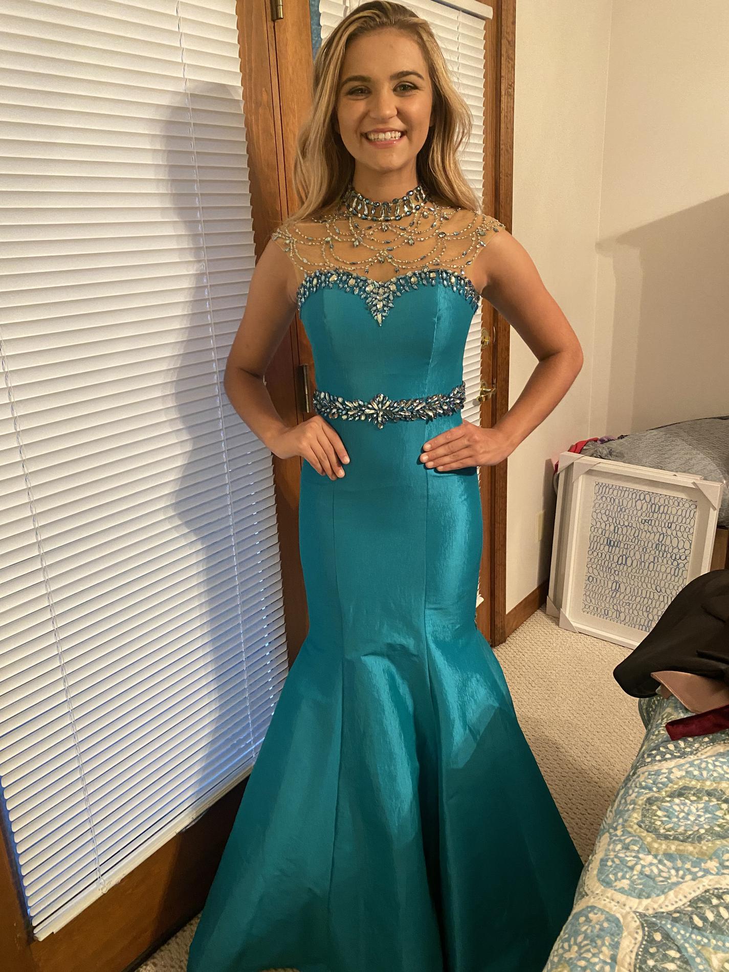 Size 2 Prom High Neck Sequined Blue Mermaid Dress on Queenly