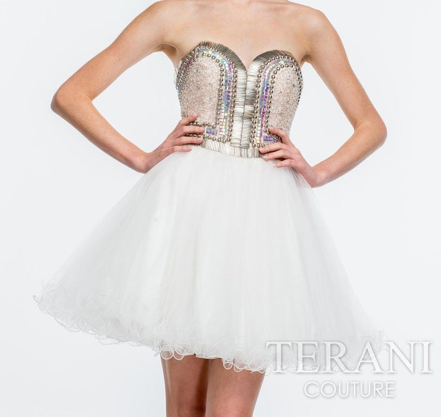 Style 151P0009 Terani Size 2 Prom Sheer White Cocktail Dress on Queenly