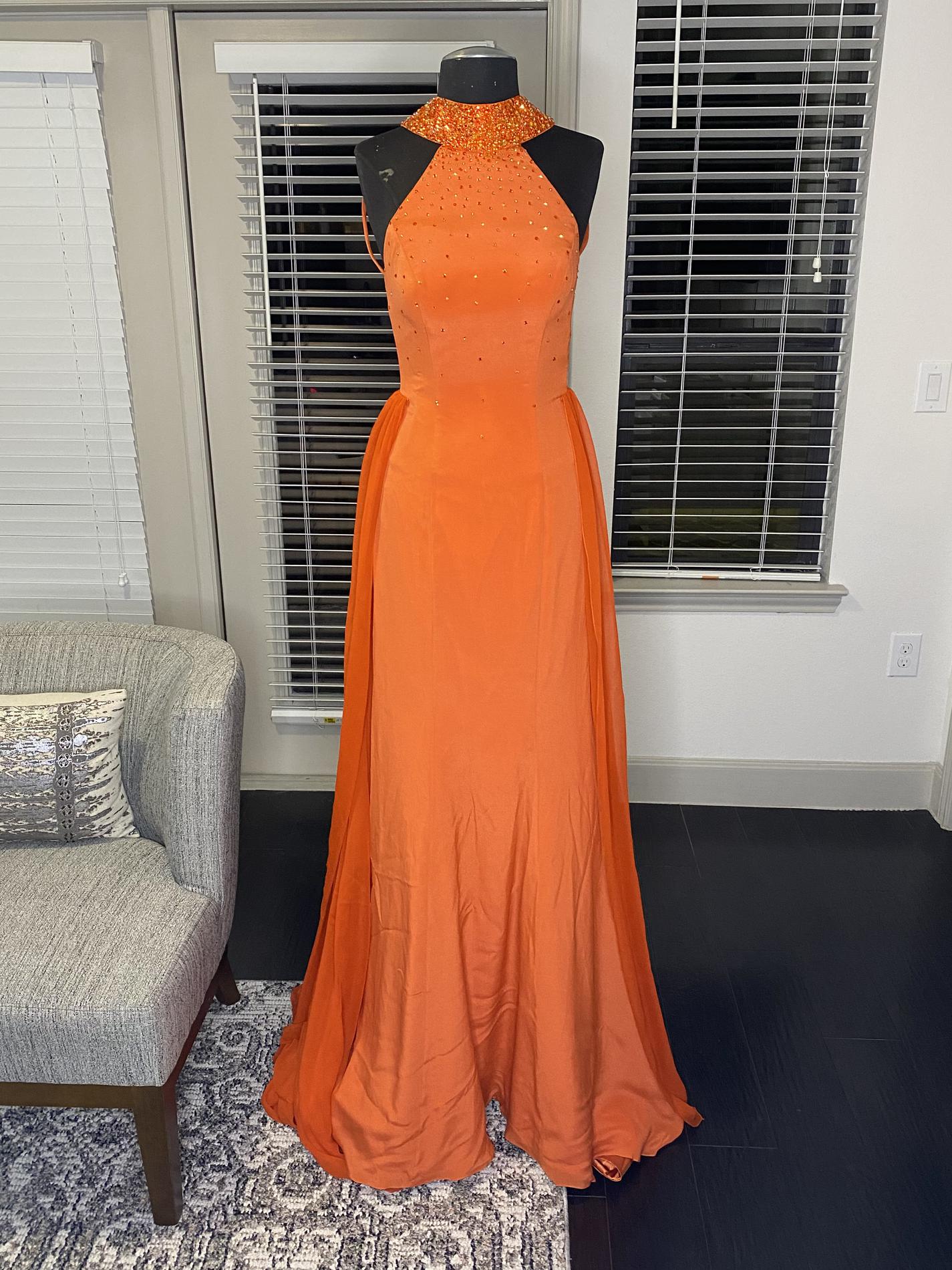Crown couture by Gaspar Cruz Size 4 Prom High Neck Orange Dress With Train on Queenly