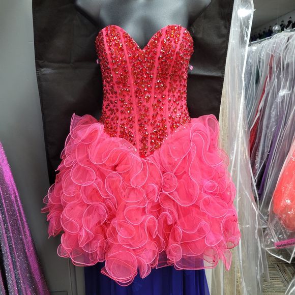 Style 9263 MoriLee Size 2 Prom Strapless Sequined Pink Cocktail Dress on Queenly