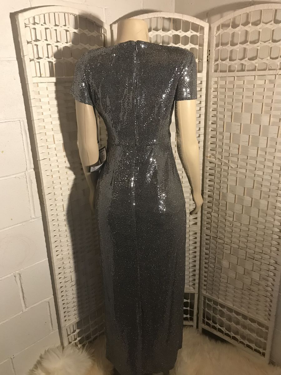 R$M Richard Size 4 Wedding Guest Plunge Silver Floor Length Maxi on Queenly