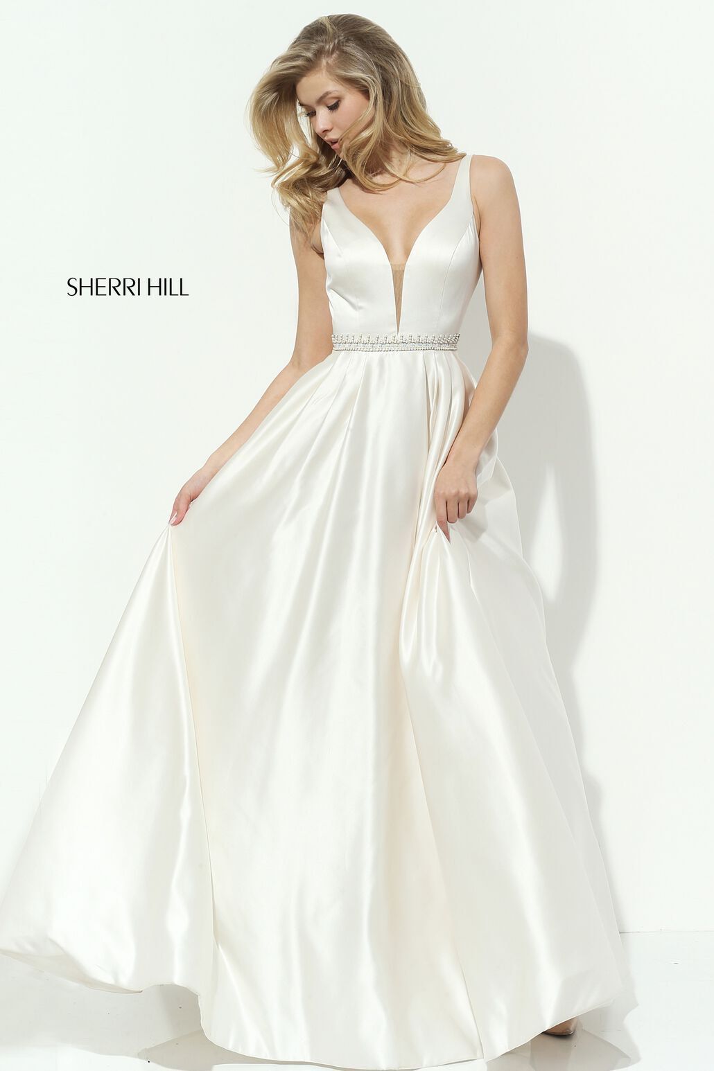 Sherri Hill Size 8 Wedding Plunge Sequined White Ball Gown on Queenly