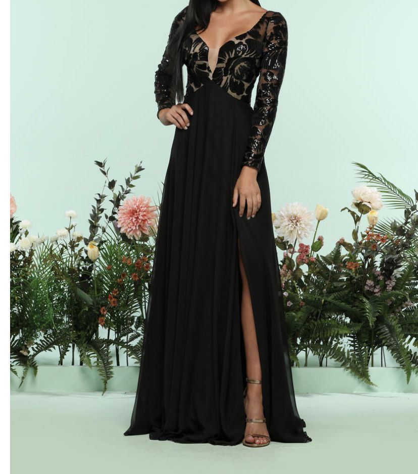 Style 31162 Zoey grey  Plus Size 16 Plunge Lace Black A-line Dress on Queenly