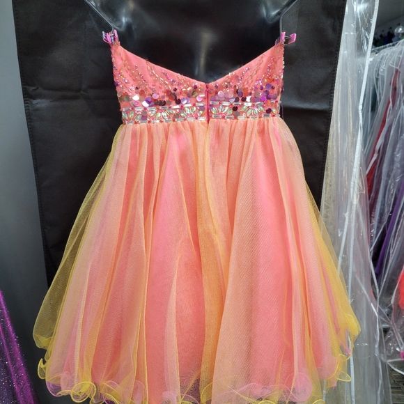 Style 3719 Karishma Yellow Size 2 Tall Height Sheer Strapless Prom Cocktail Dress on Queenly