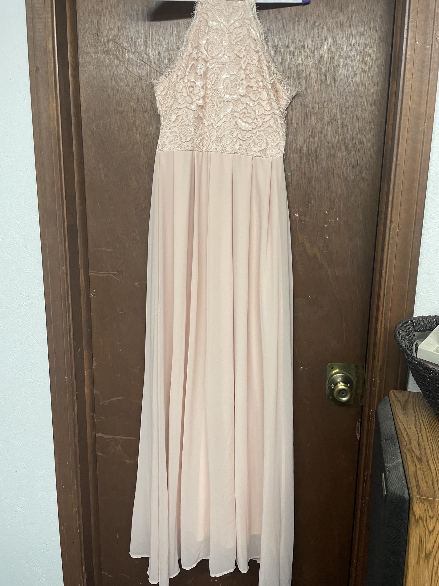 Size 10 Bridesmaid Lace Light Pink Floor Length Maxi on Queenly