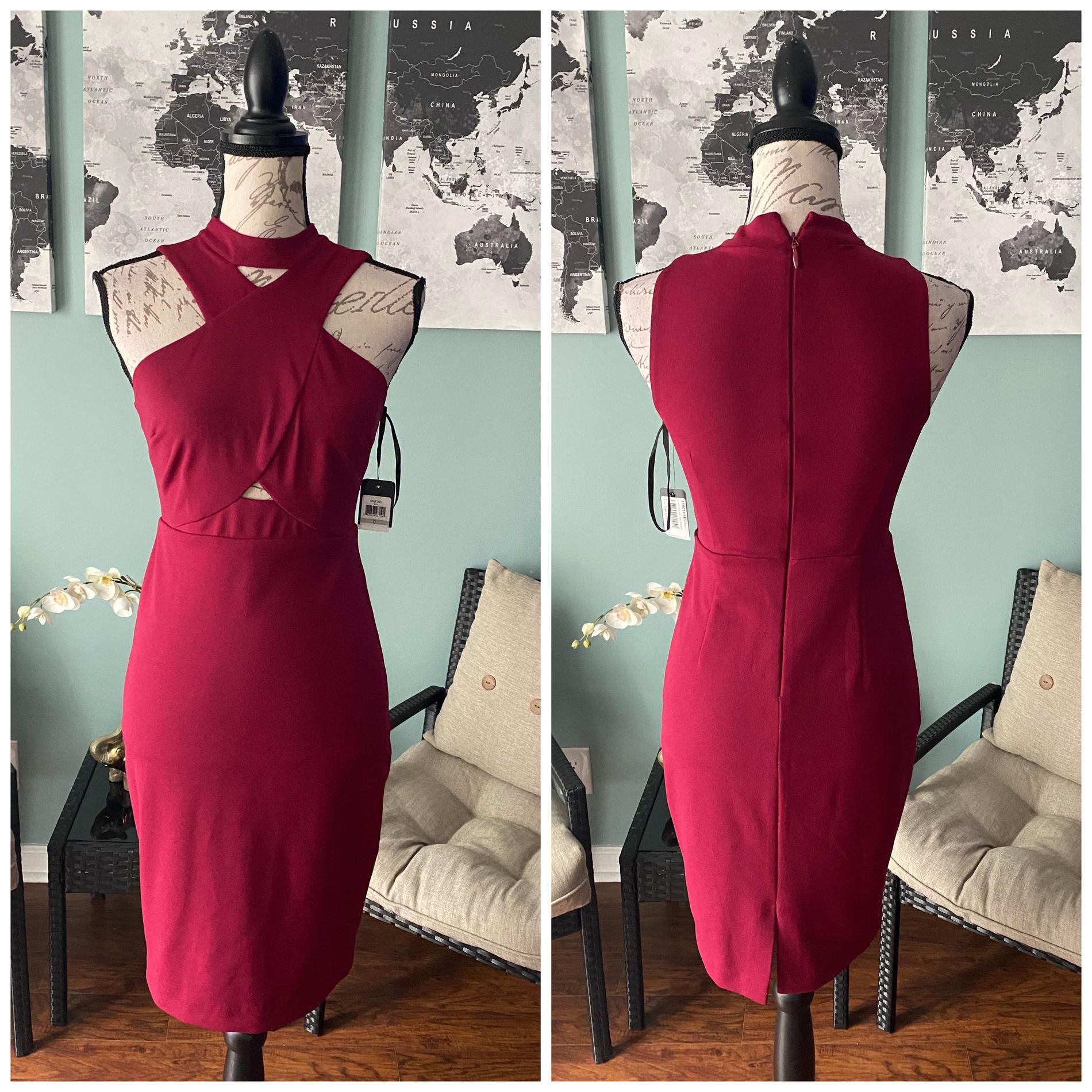 Guess Size 0 Prom High Neck Burgundy Red Cocktail Dress on Queenly