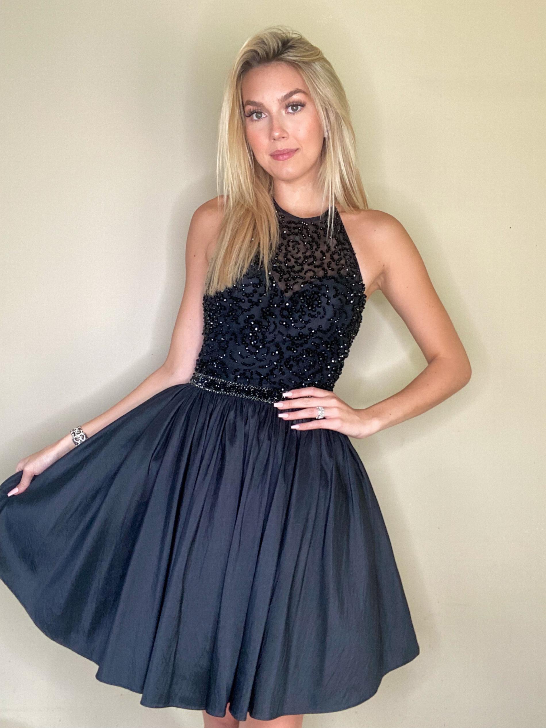 Sherri Hill Size 4 Homecoming Halter Satin Black Cocktail Dress on Queenly