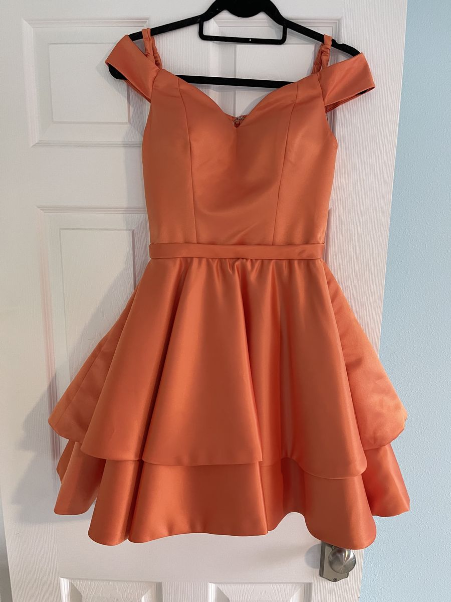 Larissa Couture Size 0 Off The Shoulder Orange Cocktail Dress on Queenly