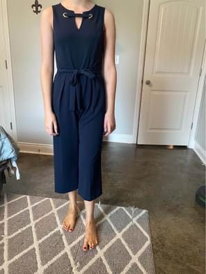 Size 6 Pageant Interview Halter Navy Blue Formal Jumpsuit on Queenly