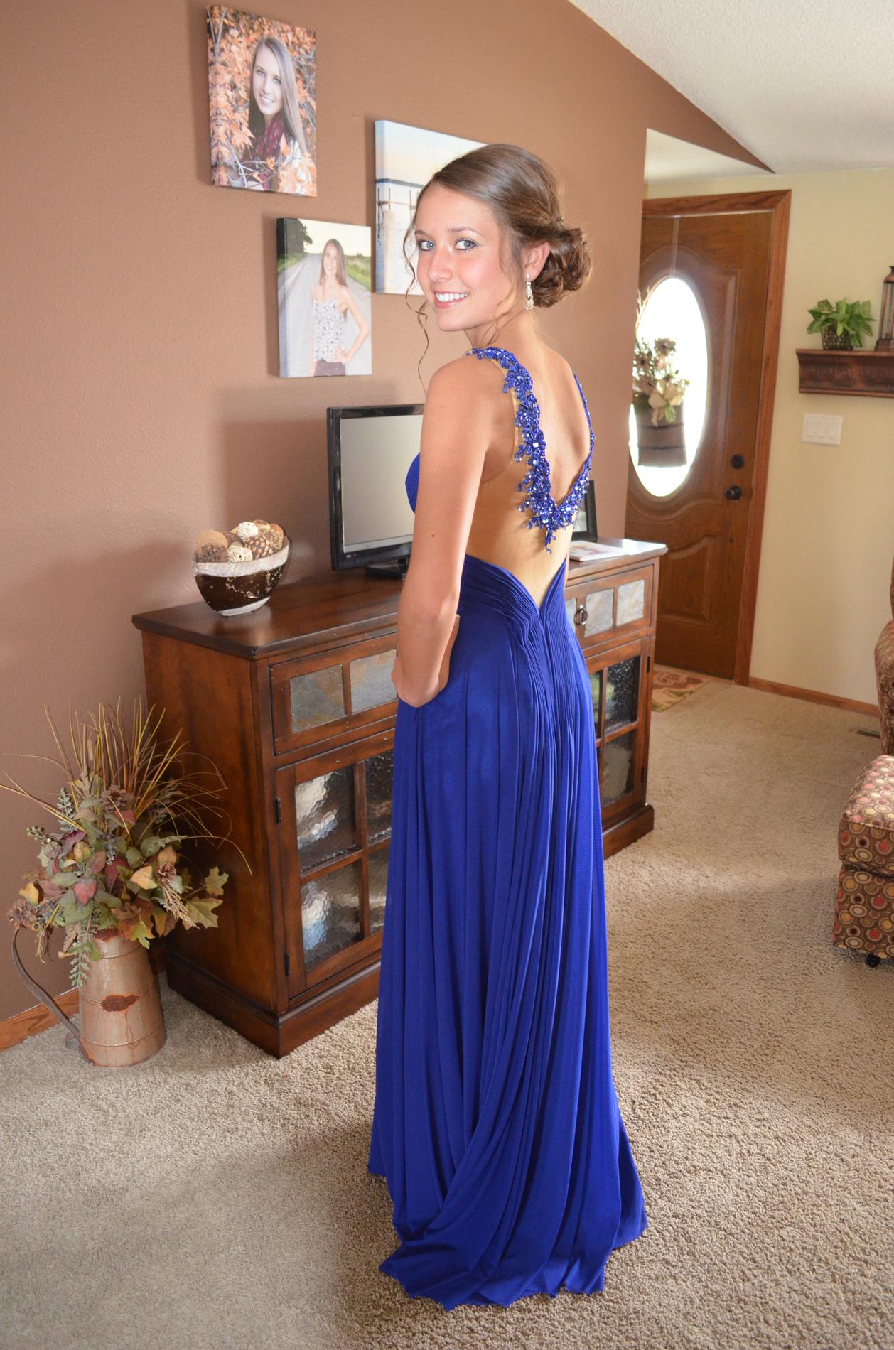Size 0 Prom Halter Sequined Royal Blue Floor Length Maxi on Queenly