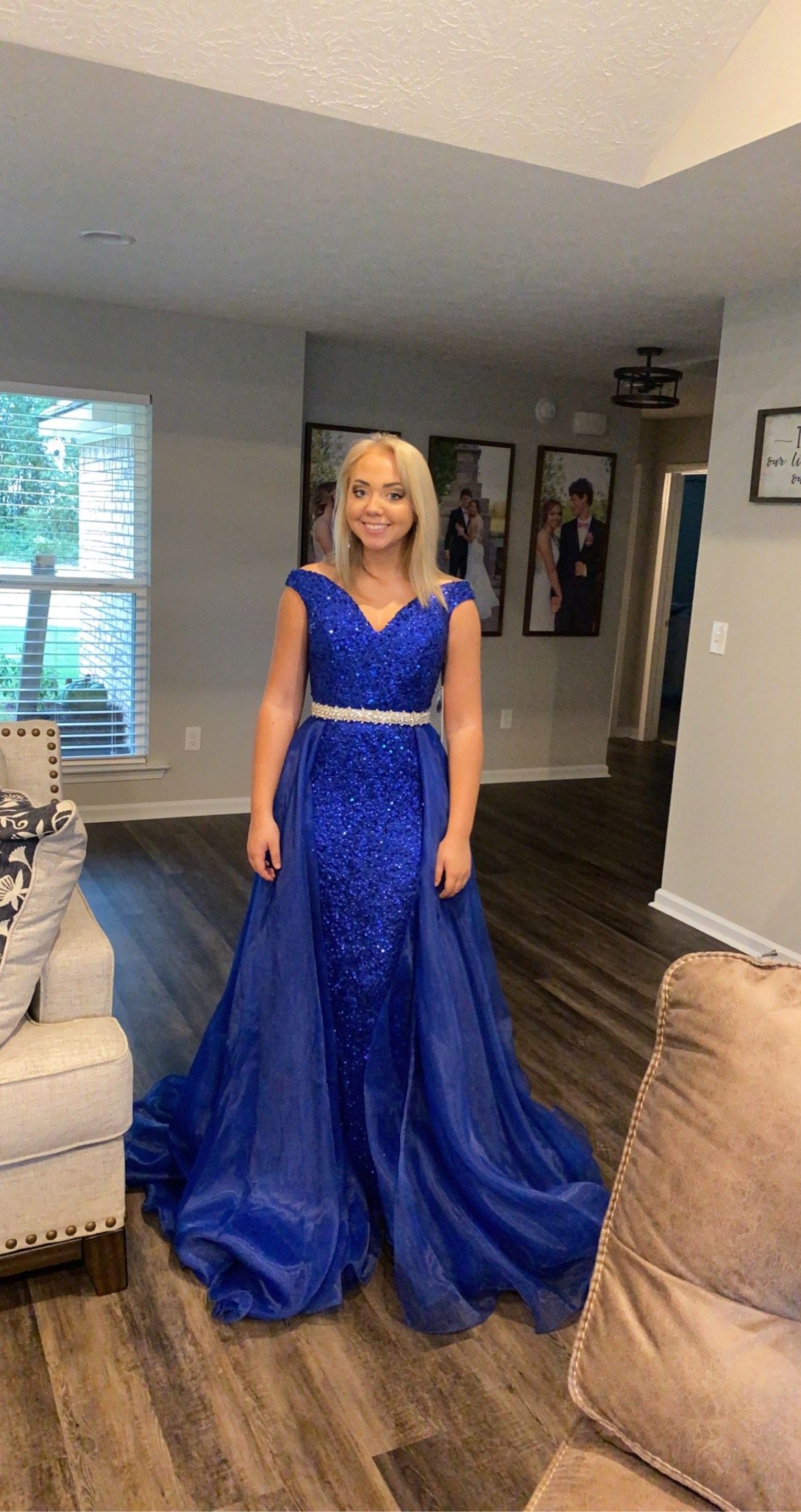Size 2 Sequined Royal Blue Side Slit Dress on Queenly