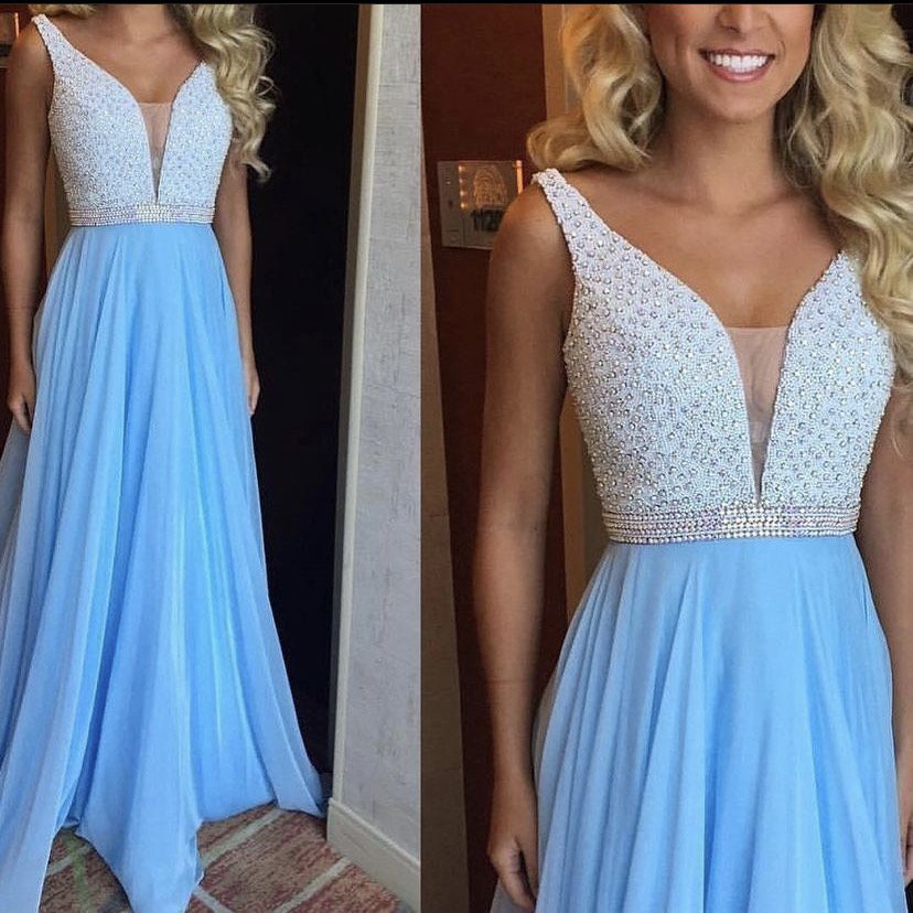 Sherri Hill Size 0 Prom Plunge Light Blue A-line Dress on Queenly