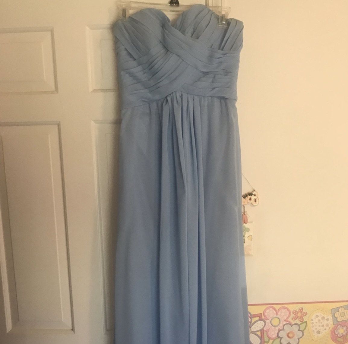 Size 8 Bridesmaid Strapless Light Blue A-line Dress on Queenly