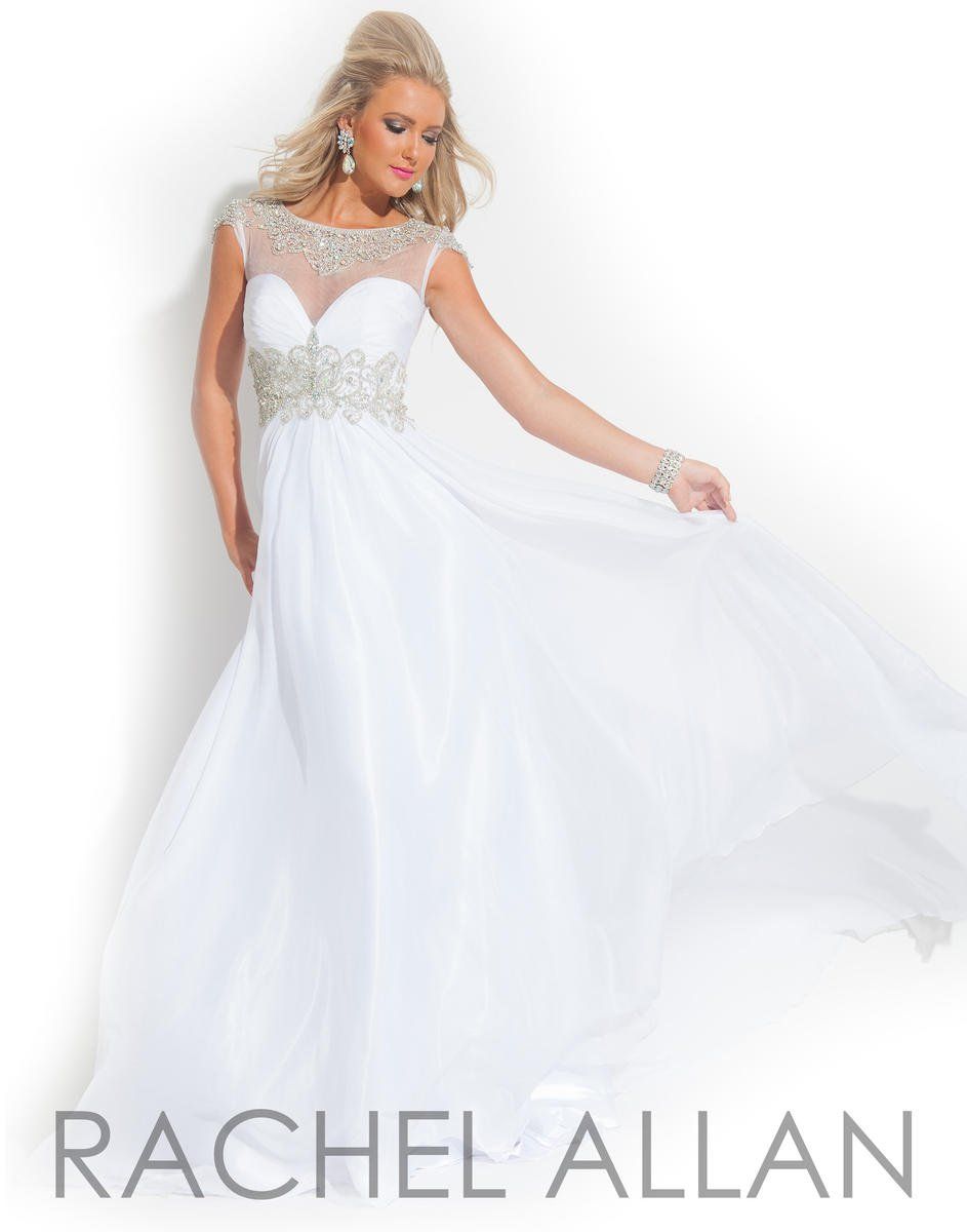 Style 6860 Rachel Allan Size 10 Prom Sequined White A-line Dress on Queenly