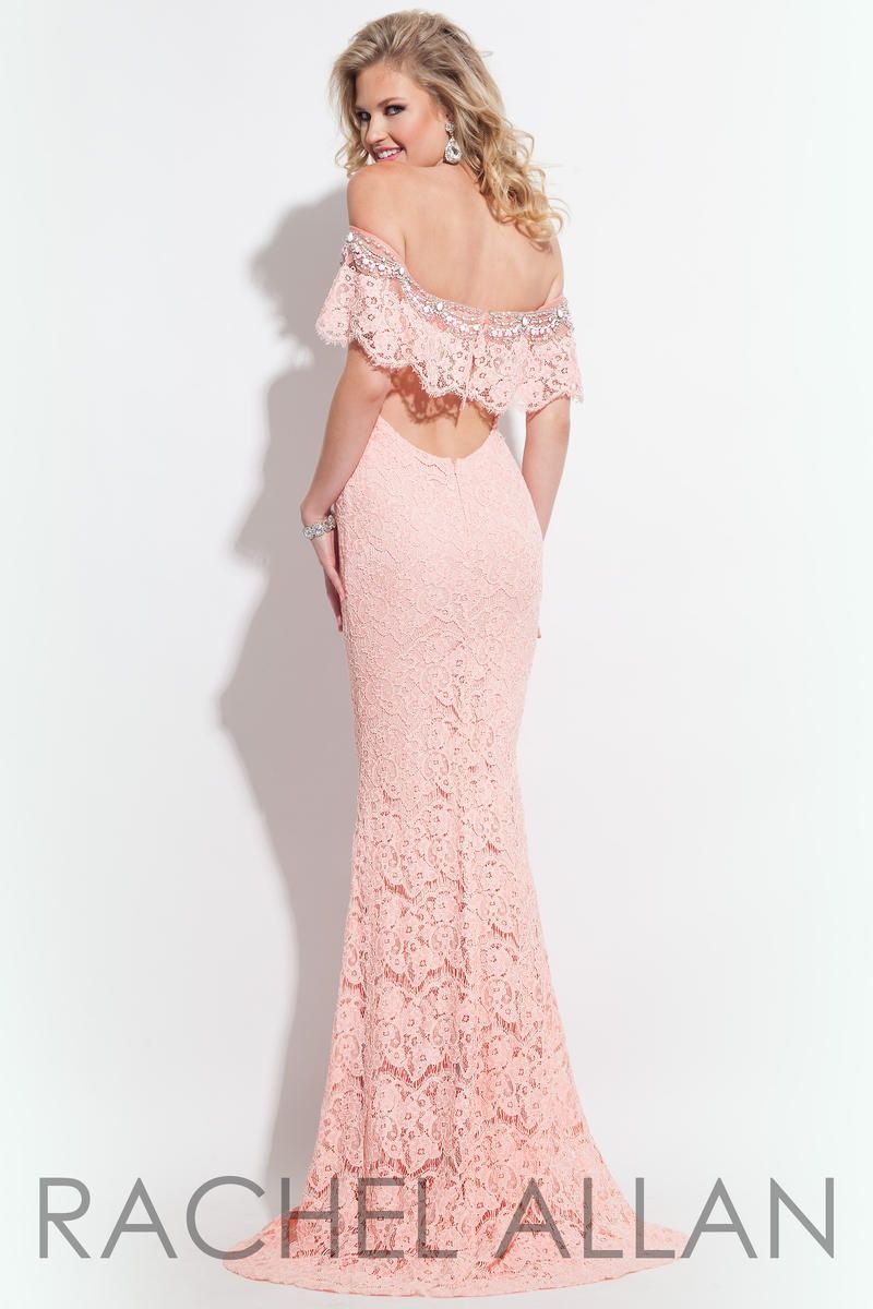Style 2019 Rachel Allan Size 6 Bridesmaid Off The Shoulder Lace Light Pink Mermaid Dress on Queenly