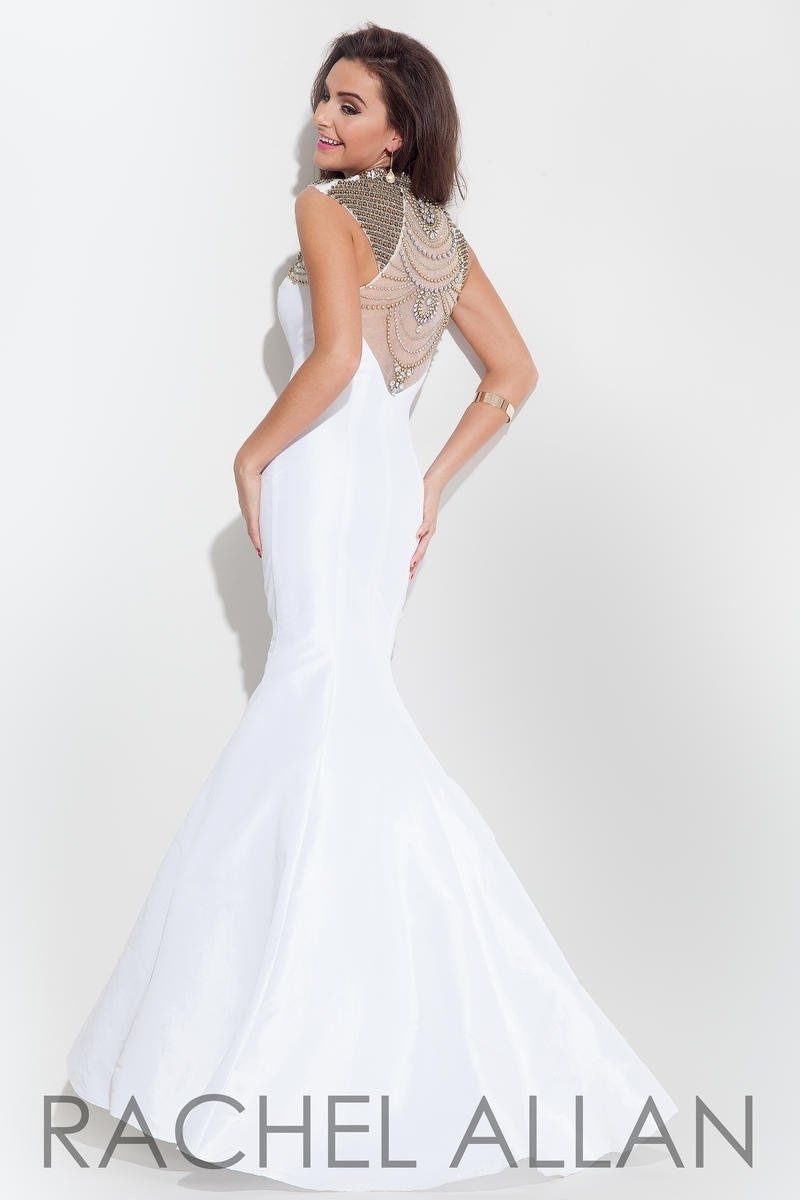 Style 7154RA Rachel Allan Size 4 Prom Halter Satin White Mermaid Dress on Queenly