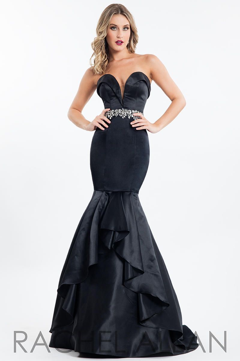 Style 2123 Rachel Allan Black Size 2 Pageant Tall Height Strapless Prom Mermaid Dress on Queenly