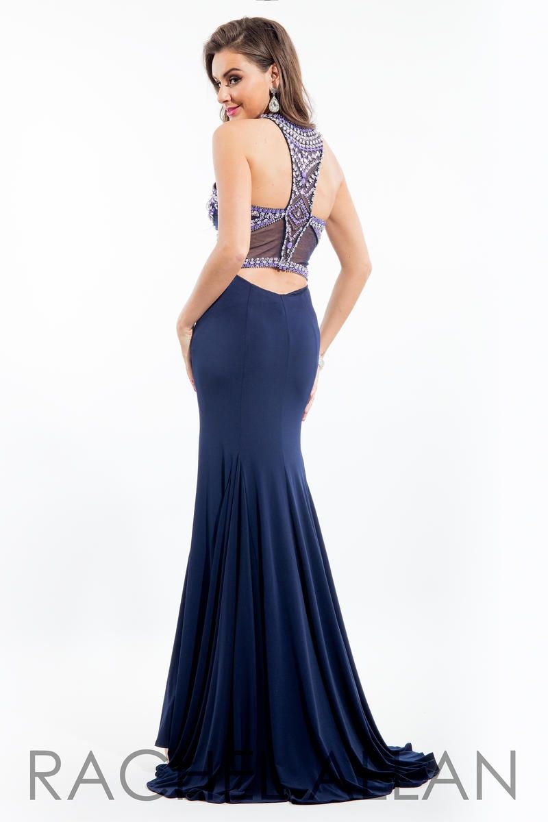 Style 7110RA Rachel Allan Size 6 Prom Halter Navy Blue Mermaid Dress on Queenly