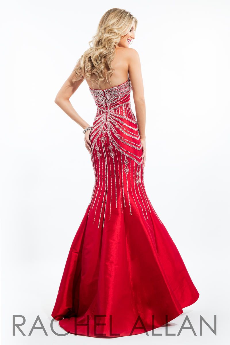 Style 7153RA Rachel Allan Size 4 Prom Strapless Sequined Red Mermaid Dress on Queenly