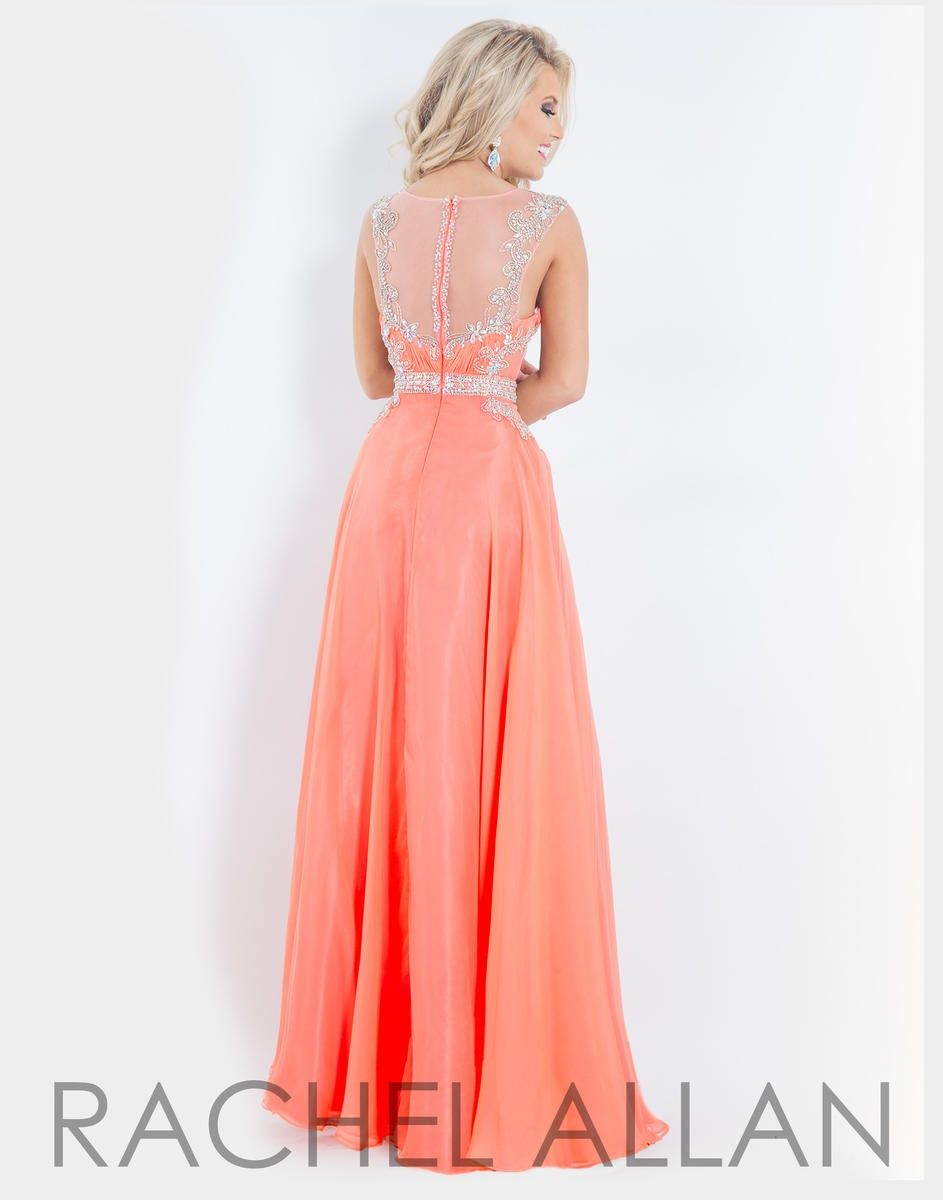 Style 6849 Rachel Allan Size 00 Prom Sheer Coral A-line Dress on Queenly