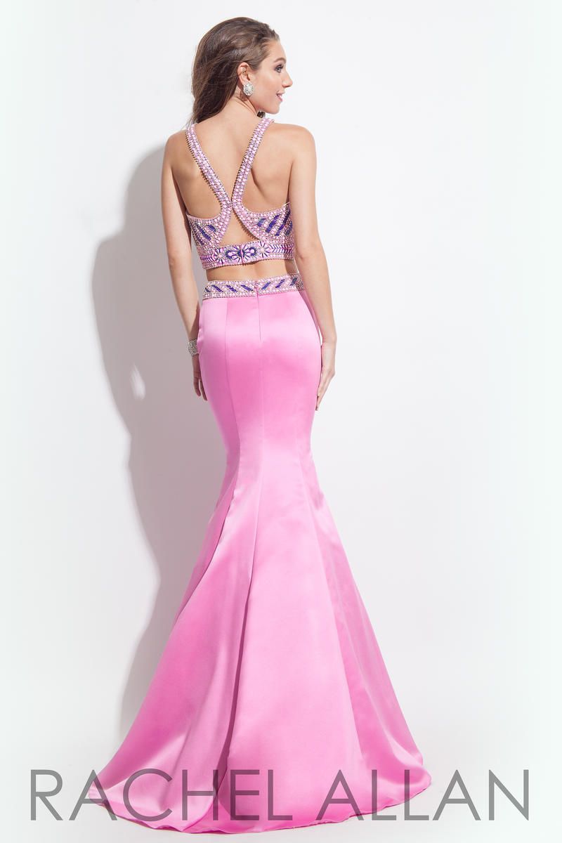 Style 7225RA Rachel Allan Size 2 Prom Halter Satin Light Pink Mermaid Dress on Queenly