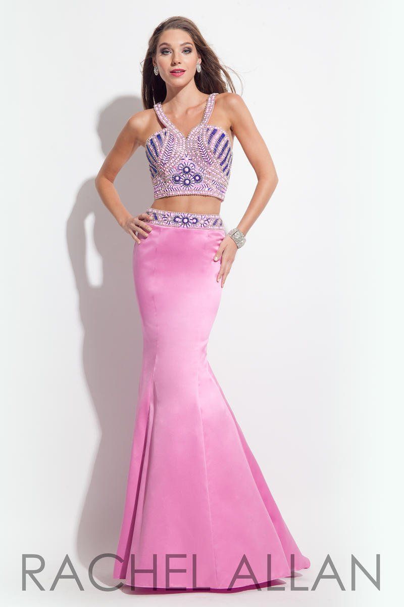 Style 7225RA Rachel Allan Size 2 Prom Halter Satin Light Pink Mermaid Dress on Queenly