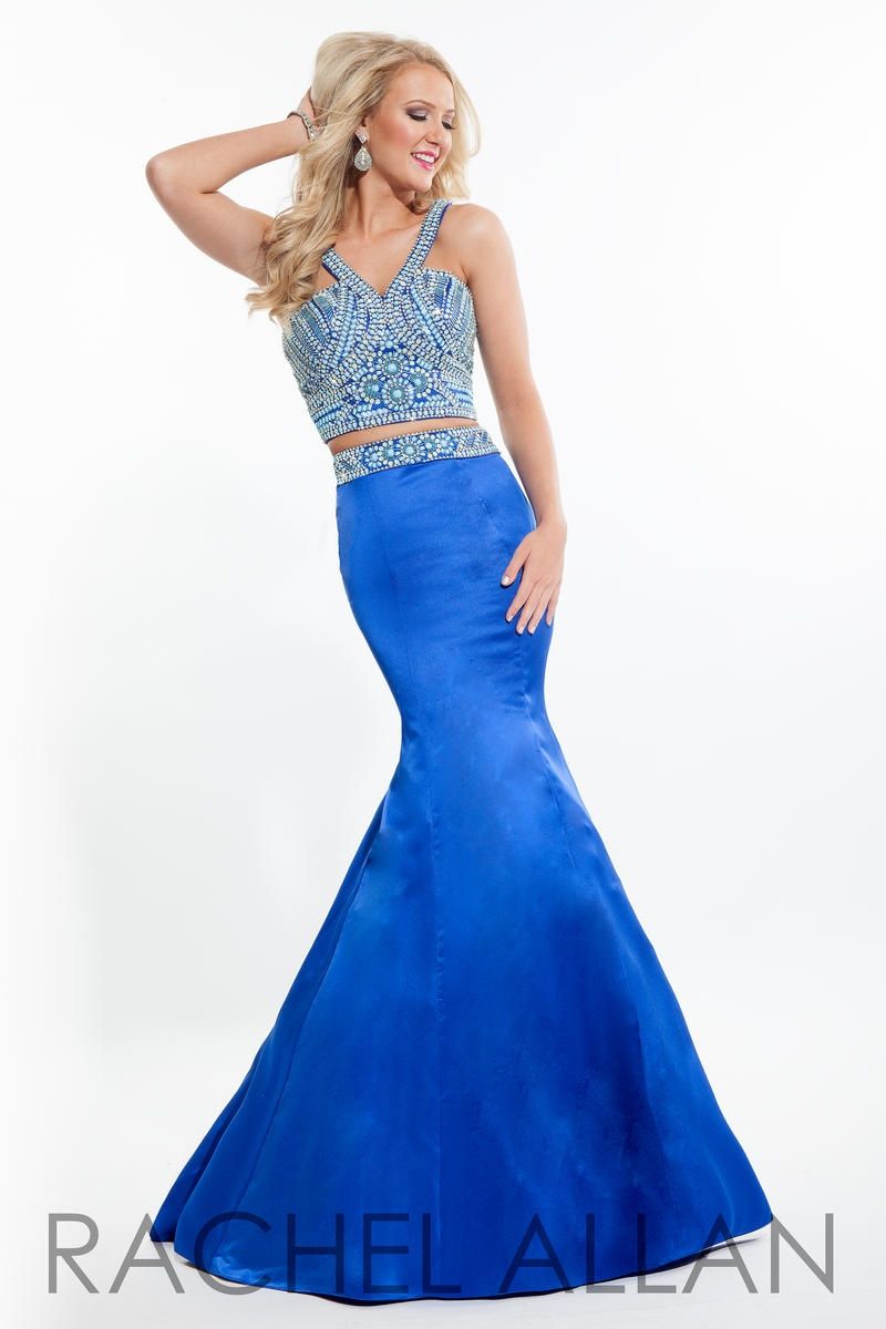 Style 7225RA Rachel Allan Size 6 Prom Halter Satin Royal Blue Mermaid Dress on Queenly